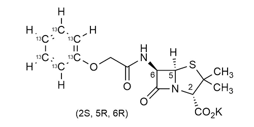 Phenoxymethylpenicillin-<sup>13</sup>C<sub>6</sub> potassium salt <br>Penicillin V –<sup>13</sup>C<sub>6</sub>