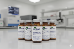 WITEGA Beta Agonists Mix 1 Reference Standard (BA_MIX017-AMP) in laboratory vials. Multicomponent solution for residue analysis.