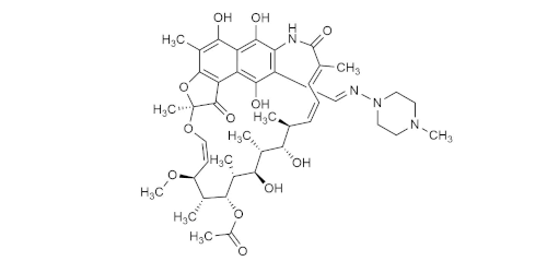 Rifampicin molecular structure reference standard for LC-MS/MS and GC-MS calibration