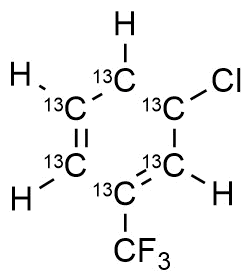 Molecular structure of 3-Chloro-1-(trifluoromethyl)benzene-13C6 reference standard for LC-MS/MS and GC-MS