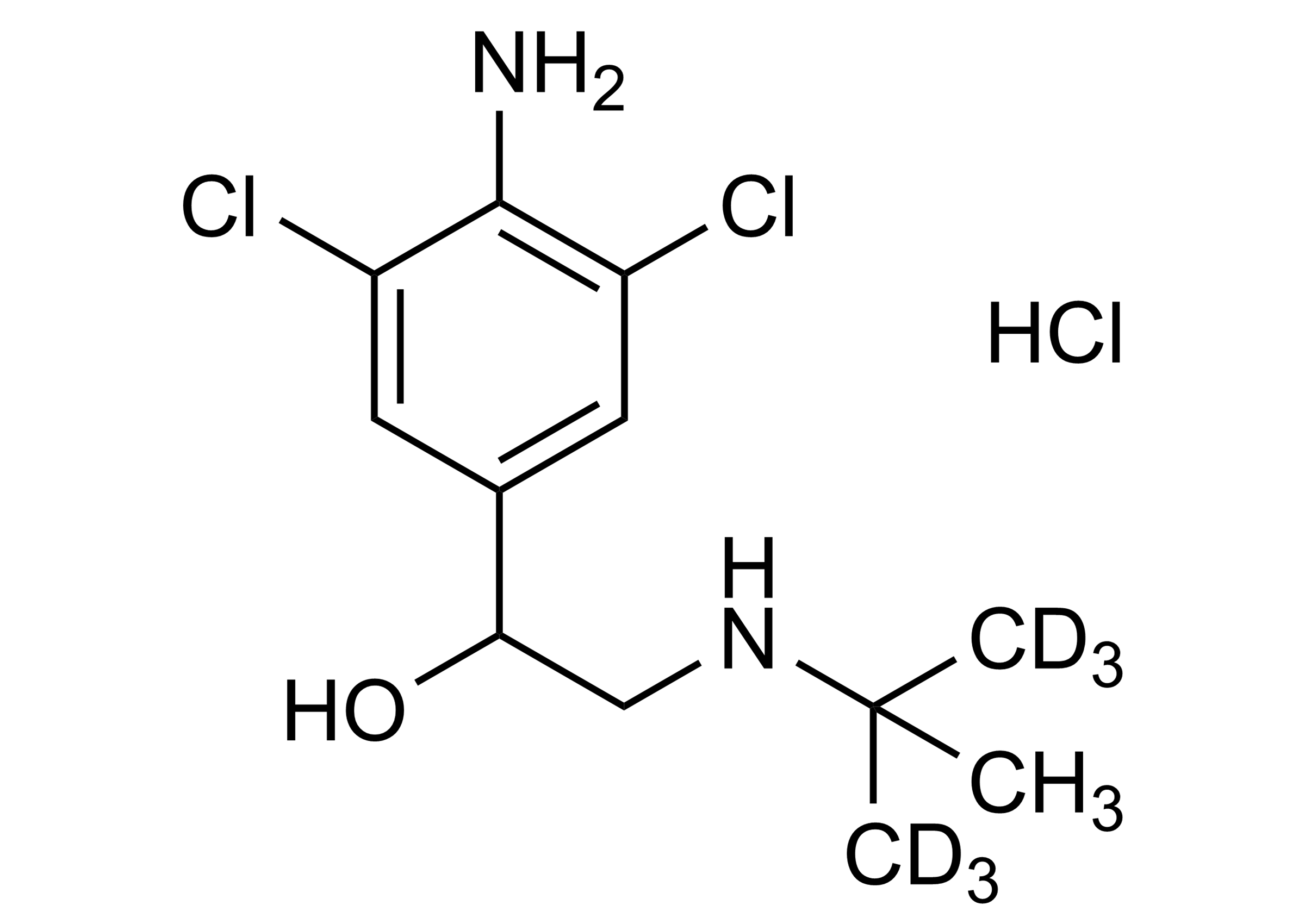 Clenbuterol D6 HCl Reference Standard Structure - WITEGA Laboratorien Berlin-Adlershof GmbH Molecular structure of Clenbuterol D6 HCl reference standard for LC MS MS and GC MS analysis - WITEGA Laboratorien Berlin-Adlershof GmbH