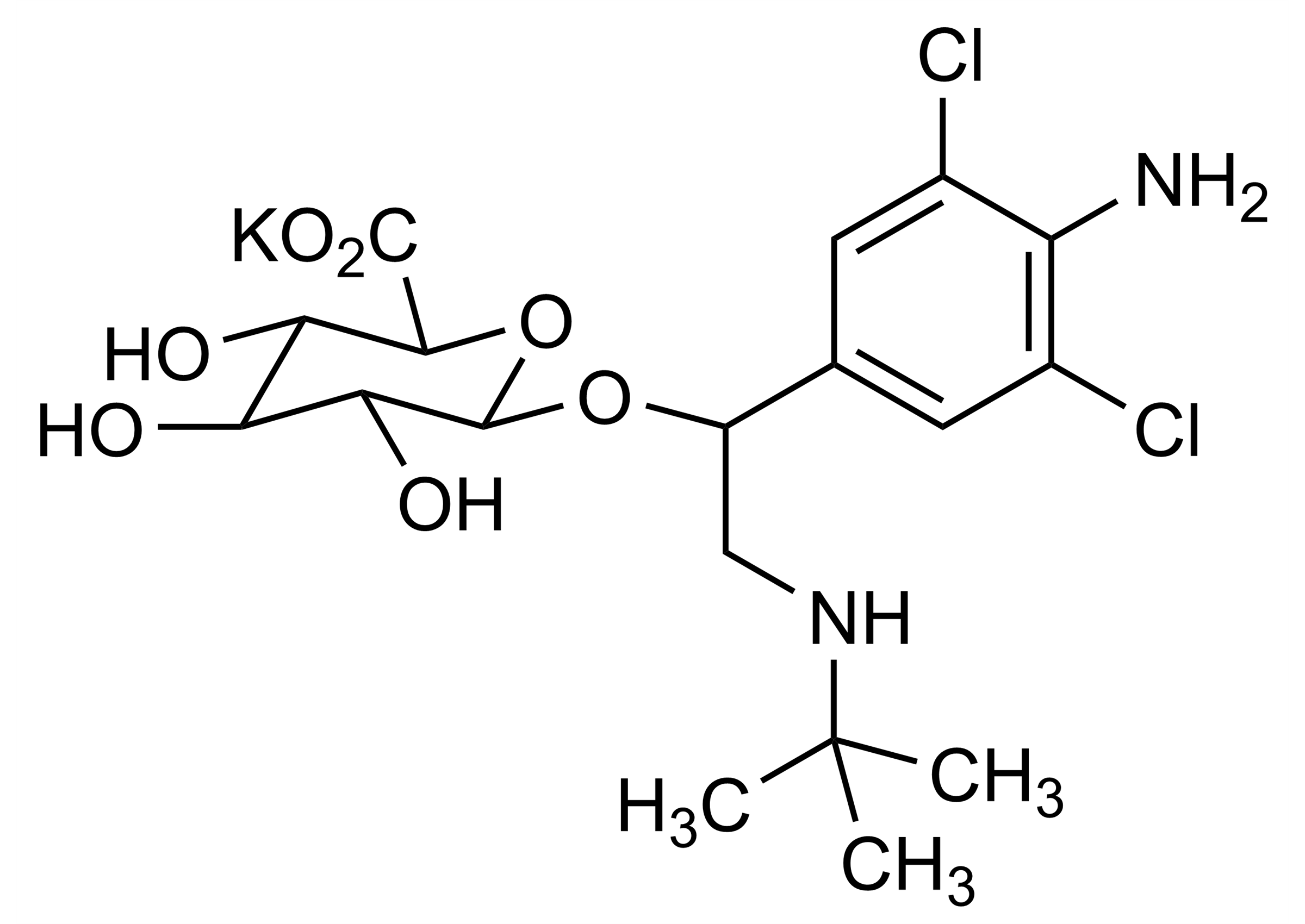 Clenbuterol O glucuronide potassium salt Reference Standard Structure Image Molecular structure of Clenbuterol O glucuronide potassium salt reference standard for LC-MS/MS and GC-MS analysis