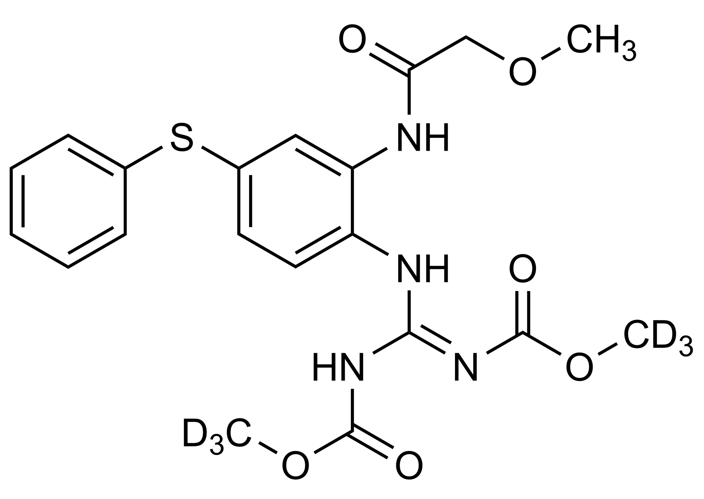 Febantel-D6 Reference Standard Molecular Structure Molecular structure of Febantel-D6 reference standard for LC-MS/MS and GC-MS quantification by WITEGA Laboratorien Berlin-Adlershof GmbH