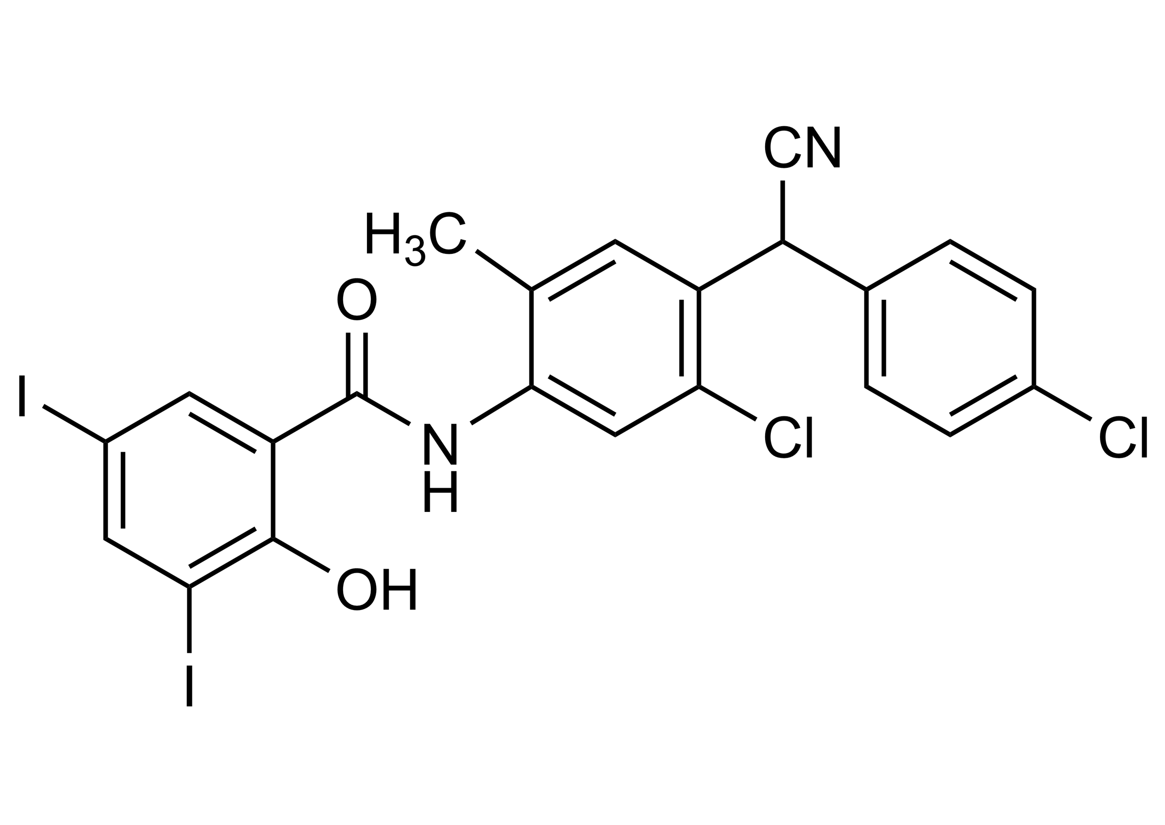 Closantel Reference Standard Molecular Structure Closantel reference standard molecular structure for LC-MS/MS and GC-MS analysis (CAS 57808-65-8)