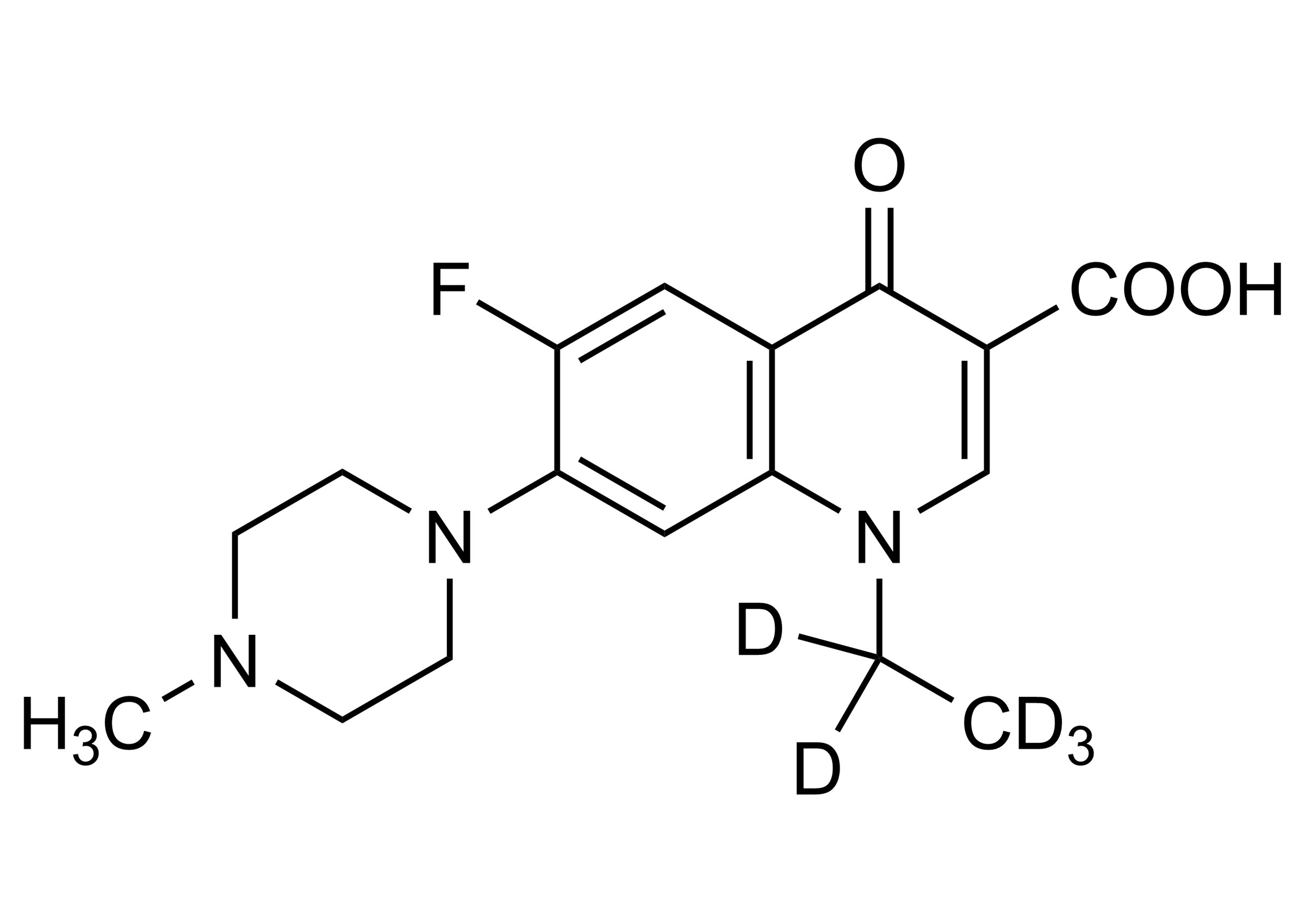 Pefloxacin D5 Reference Standard Molecular Structure Pefloxacin D5 molecular structure reference standard for LC-MS/MS and GC-MS quantification