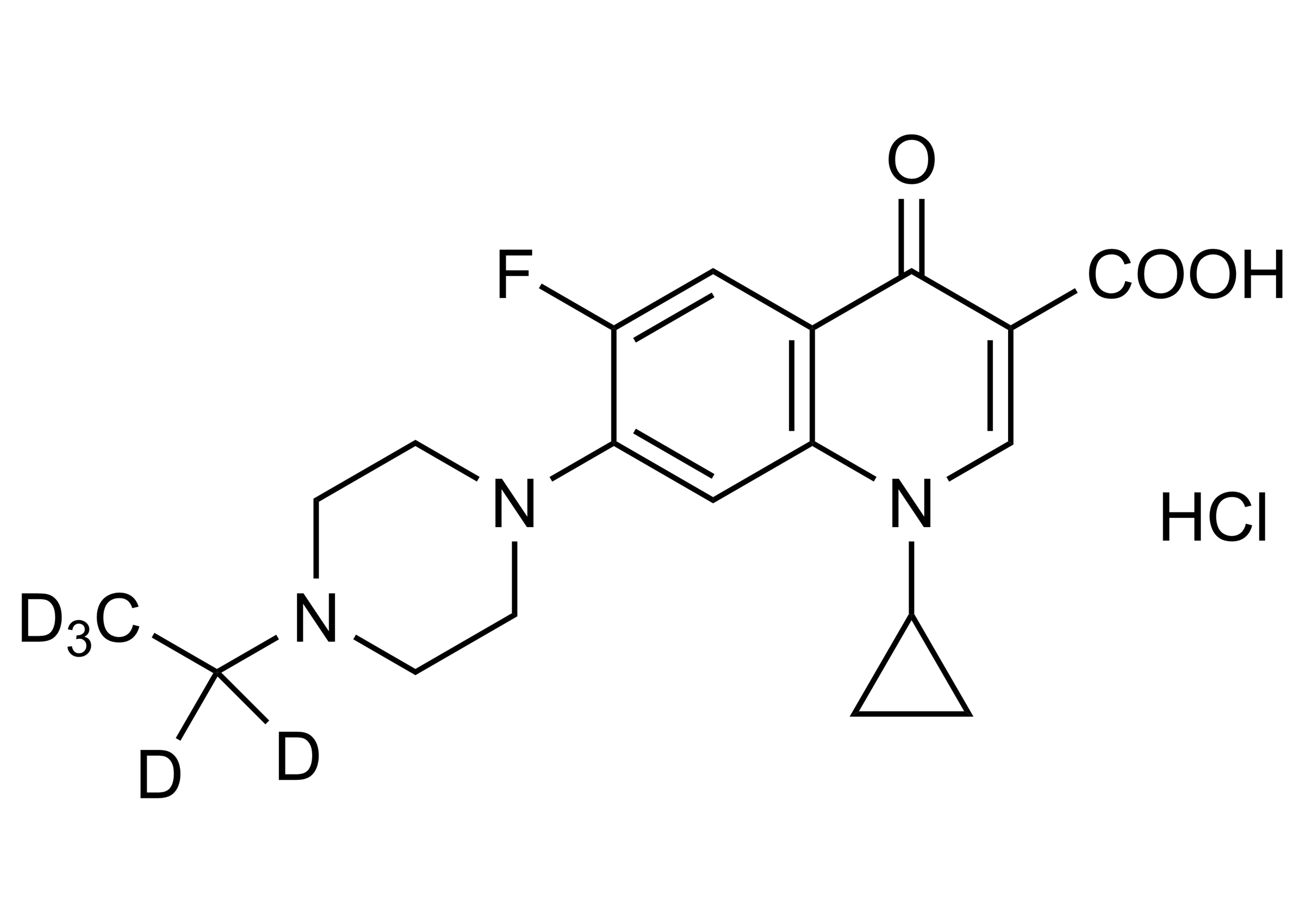 Enrofloxacin D5 hydrochloride Reference Standard Structure Molecular structure of Enrofloxacin D5 hydrochloride reference standard for LC-MS/MS and GC-MS