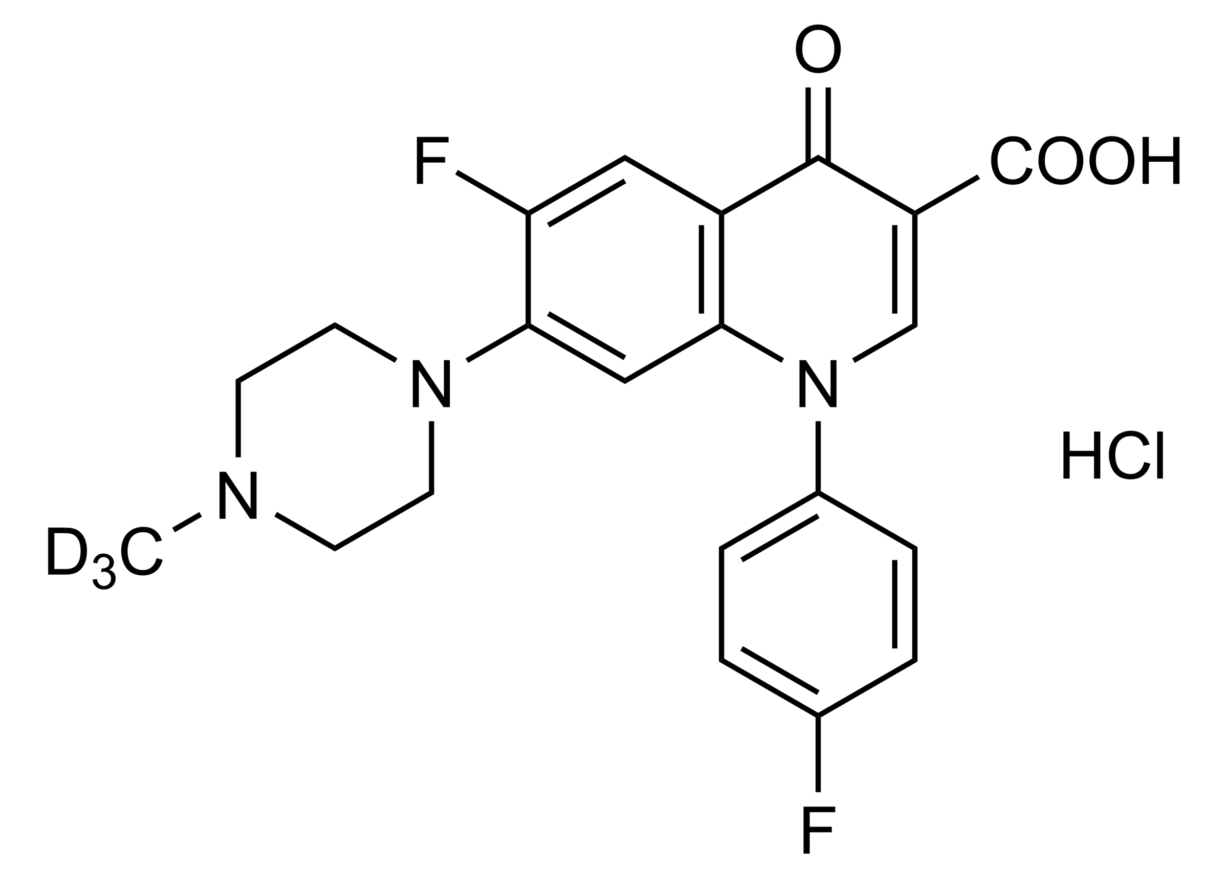 Difloxacin-D3 hydrochloride Reference Standard Molecular Structure Molecular structure of Difloxacin-D3 hydrochloride reference standard for LC-MS/MS and GC-MS calibration