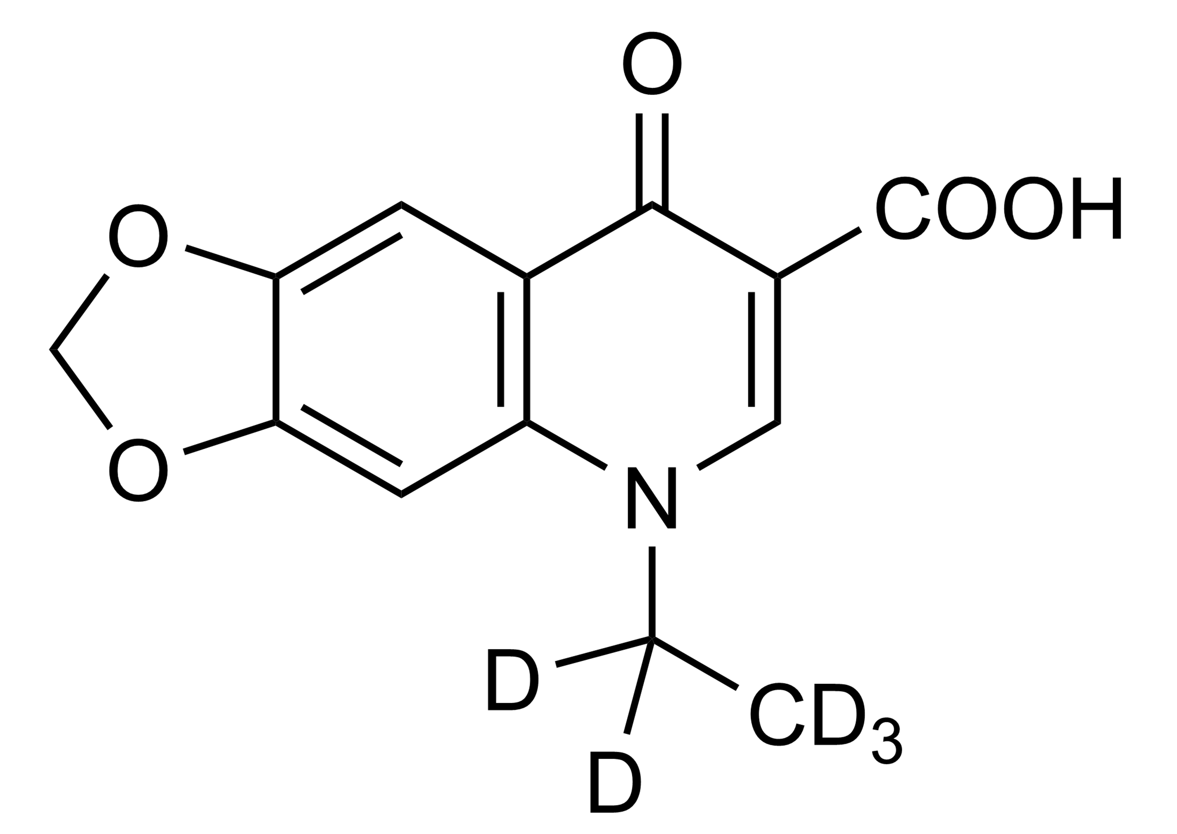 Oxolinic acid D5 Reference Standard Molecular Structure - WITEGA Laboratorien Berlin-Adlershof GmbH Oxolinic acid D5 reference standard molecular structure for LC-MS/MS and GC-MS quantification