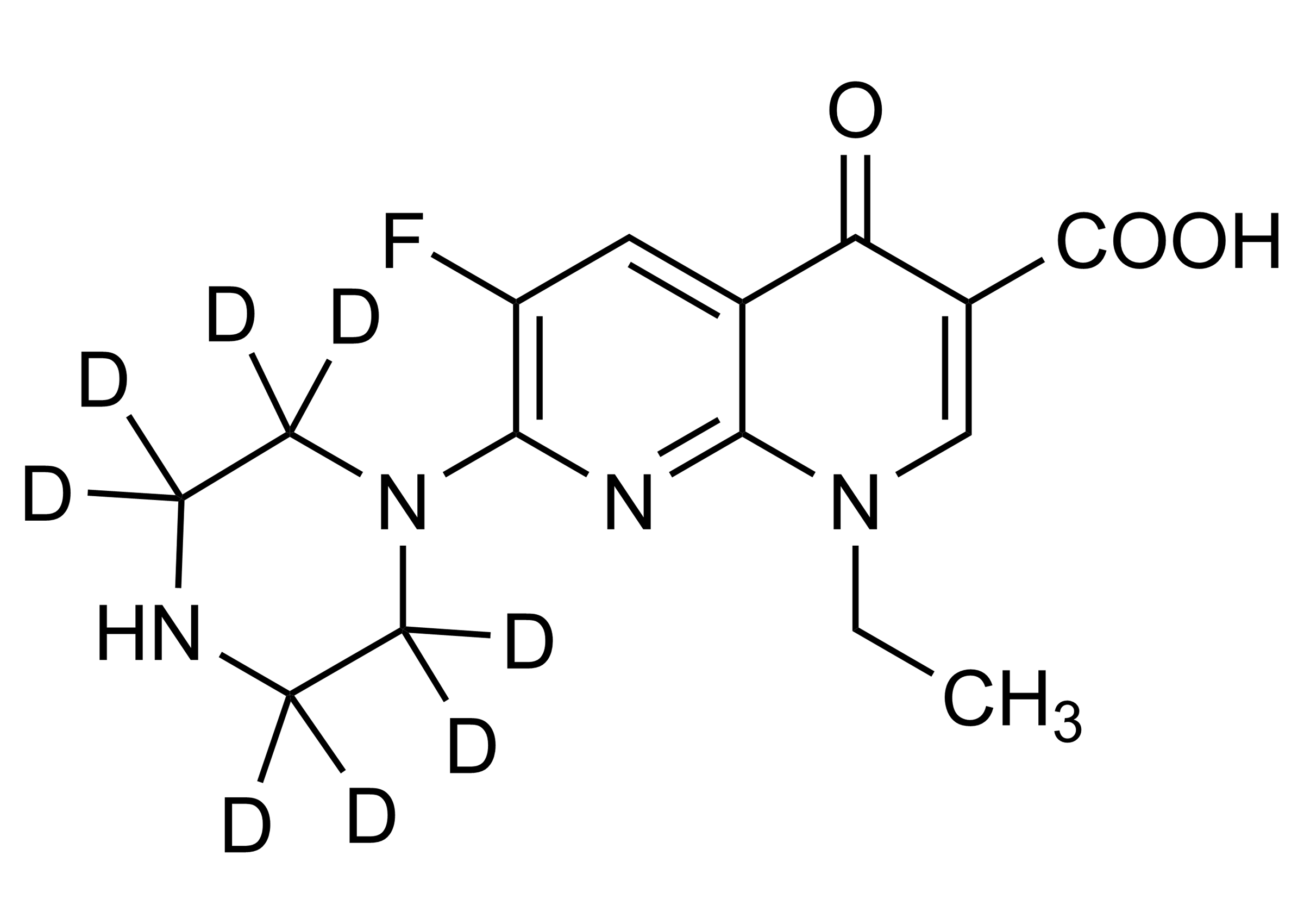 Enoxacin D8 trihydrate Reference Standard Structure Molecular structure of Enoxacin D8 trihydrate reference standard for LC-MS/MS and GC-MS