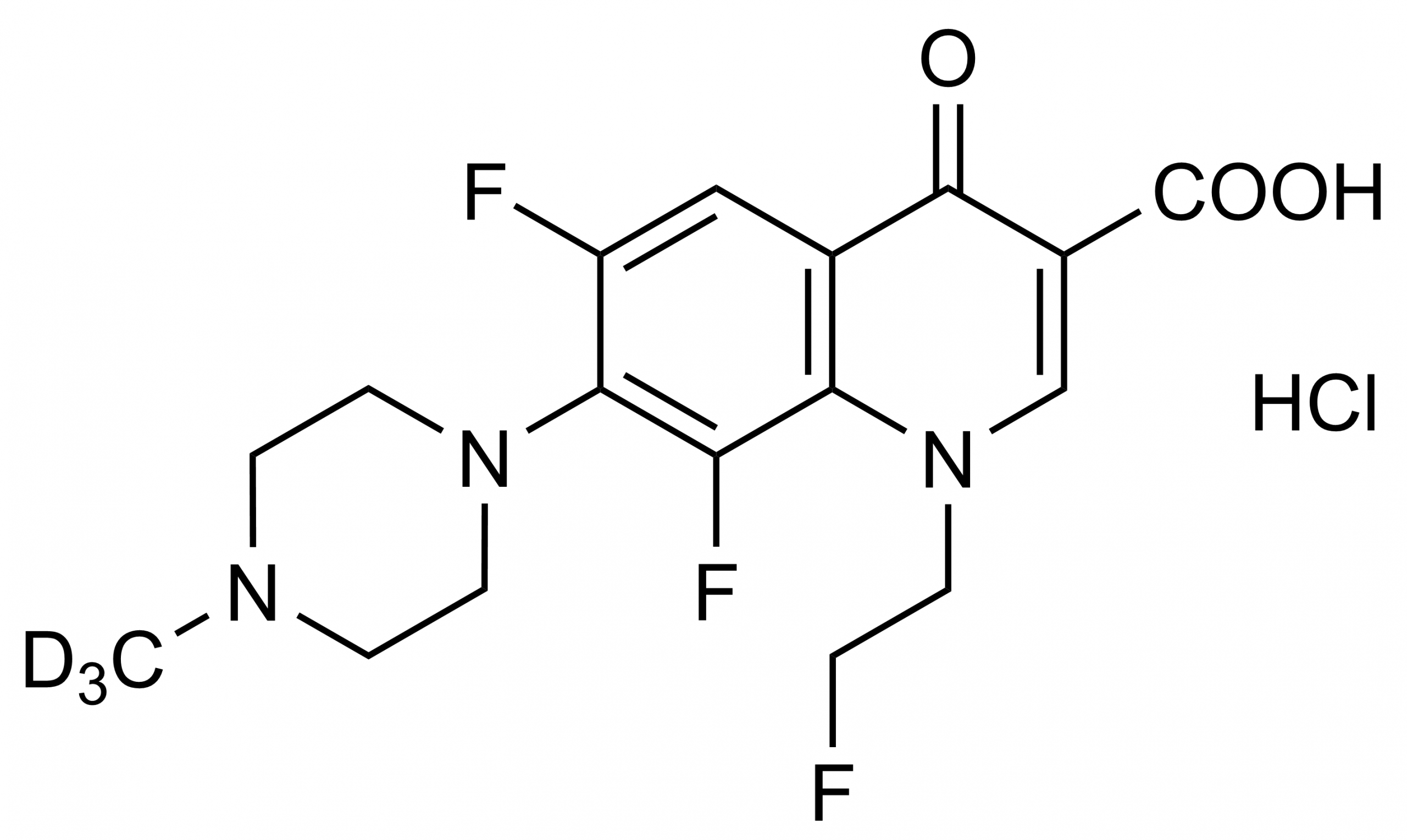 Fleroxacin-D3 hydrochloride Reference Standard Structure Image Fleroxacin-D3 hydrochloride molecular structure reference standard for LC-MS/MS and GC-MS