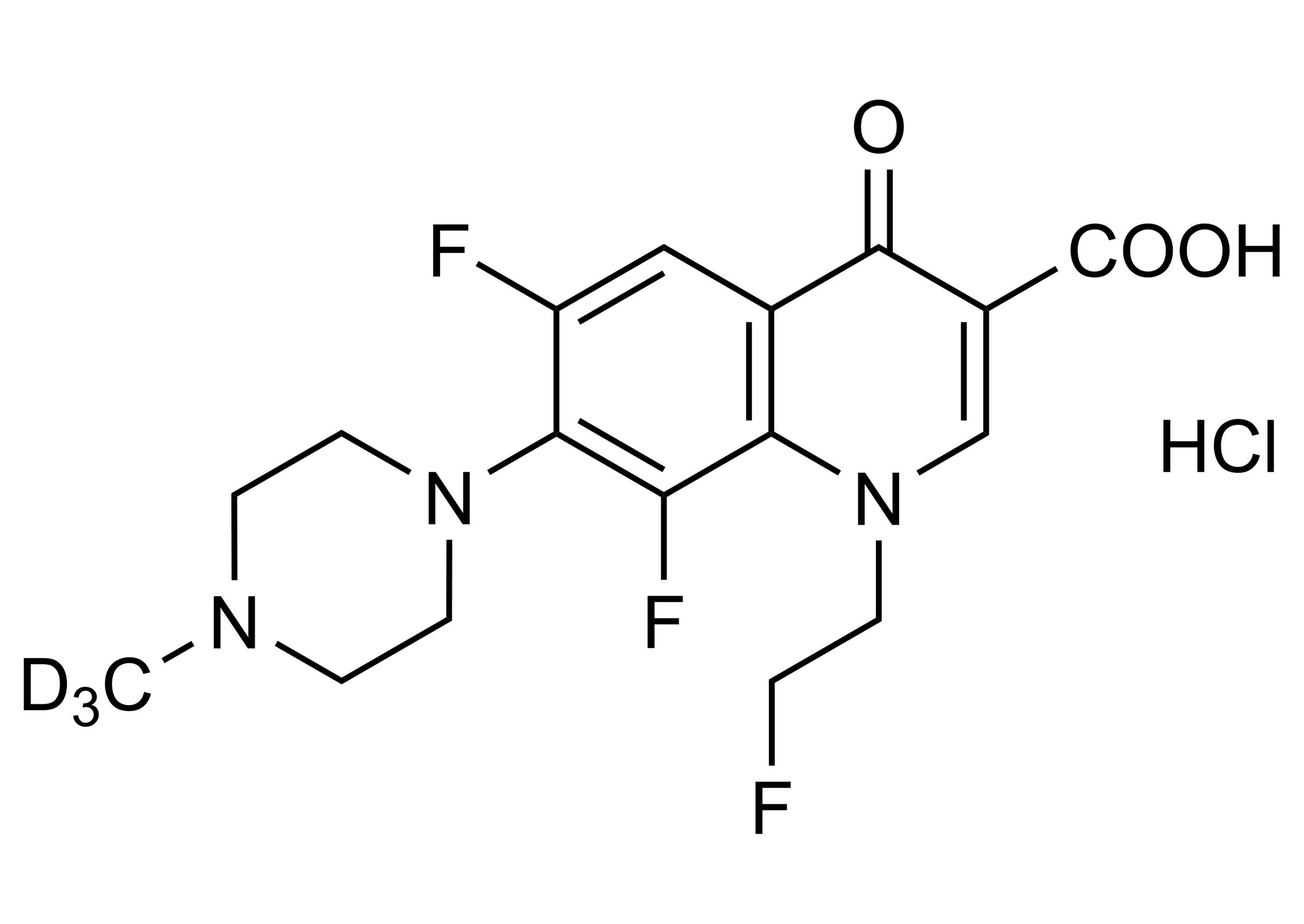 Fleroxacin-D3 hydrochloride Reference Standard Structure Image Fleroxacin-D3 hydrochloride molecular structure reference standard for LC-MS/MS and GC-MS