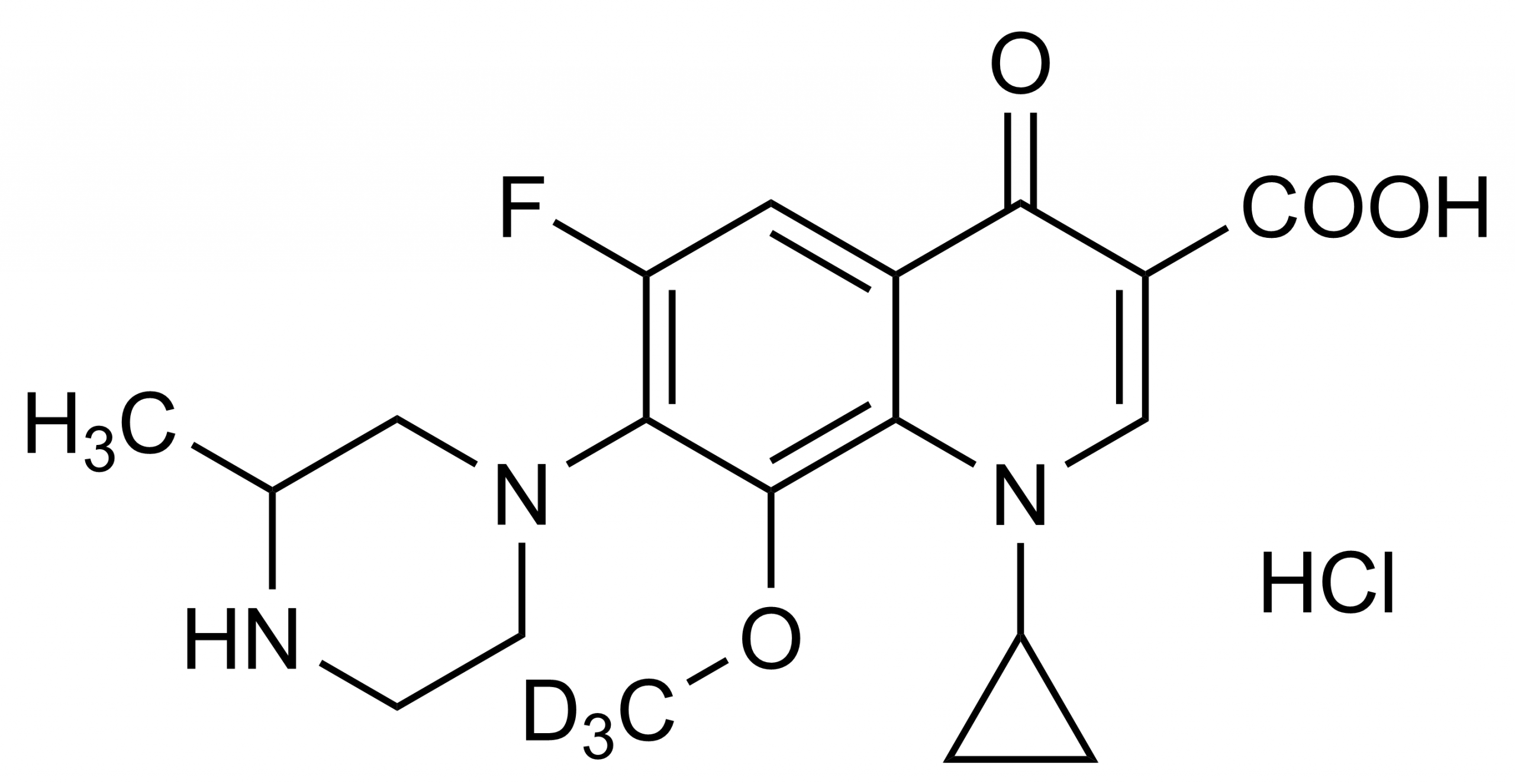 Gatifloxacin-D3 Hydrochloride Reference Standard Molecular Structure Gatifloxacin-D3 hydrochloride molecular structure reference standard for LC-MS/MS and GC-MS calibration
