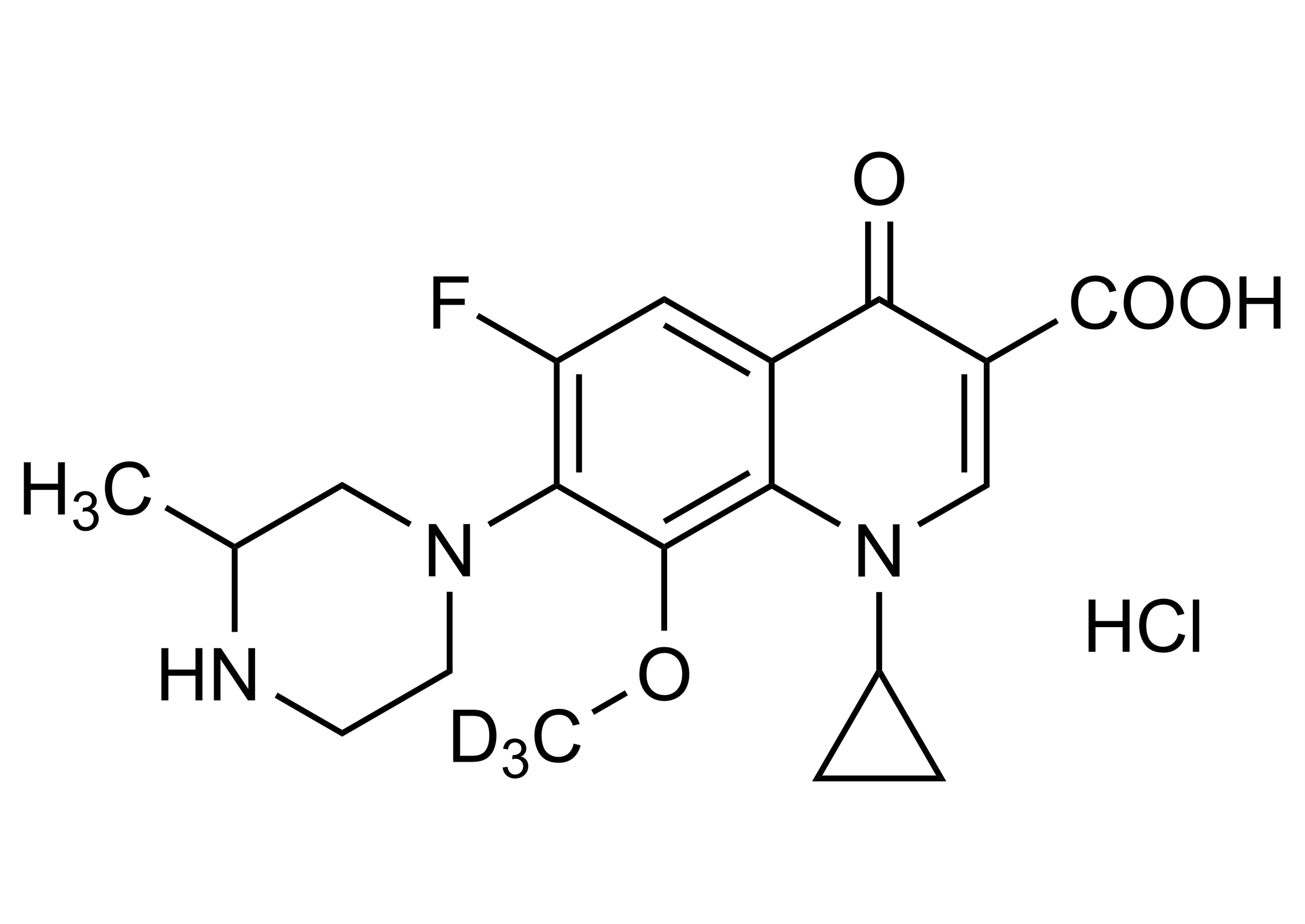Gatifloxacin-D3 Hydrochloride Reference Standard Molecular Structure Gatifloxacin-D3 hydrochloride molecular structure reference standard for LC-MS/MS and GC-MS calibration