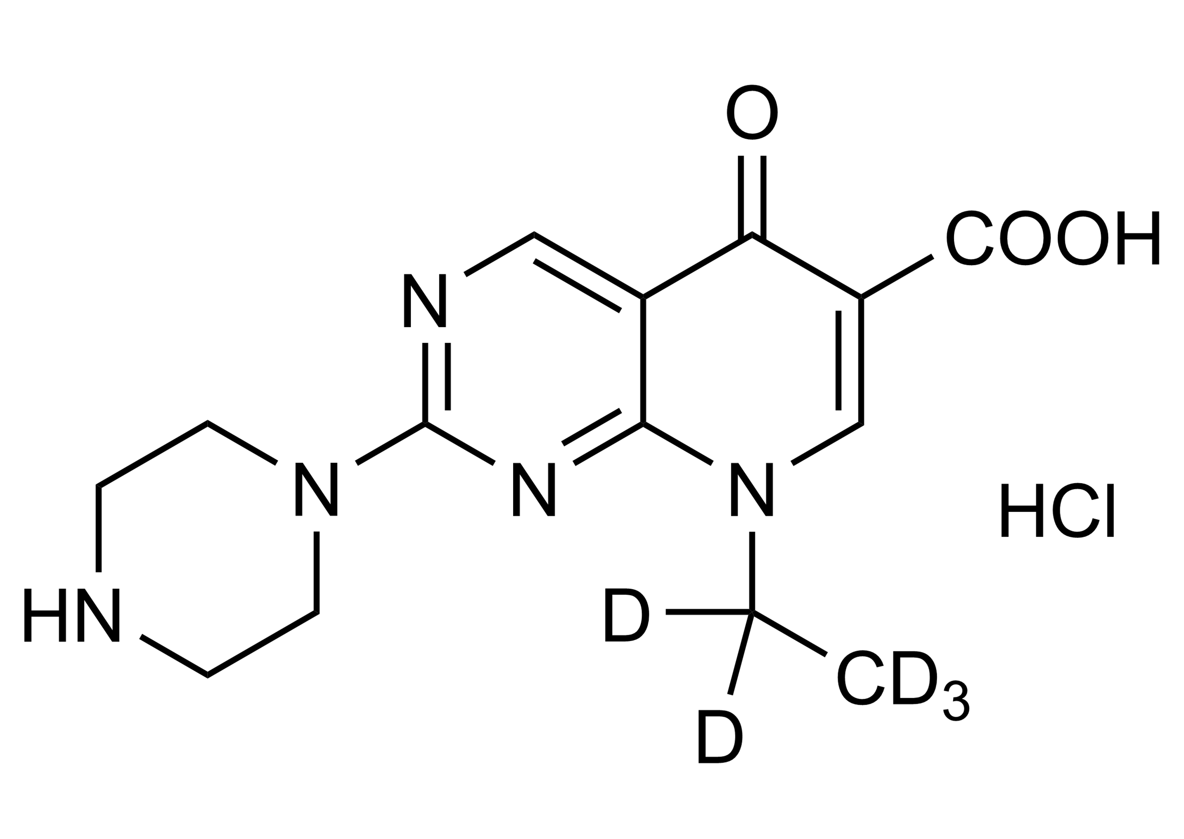 Pipemidic acid D5 hydrochloride Reference Standard Structure Pipemidic acid D5 hydrochloride reference standard molecular structure by WITEGA