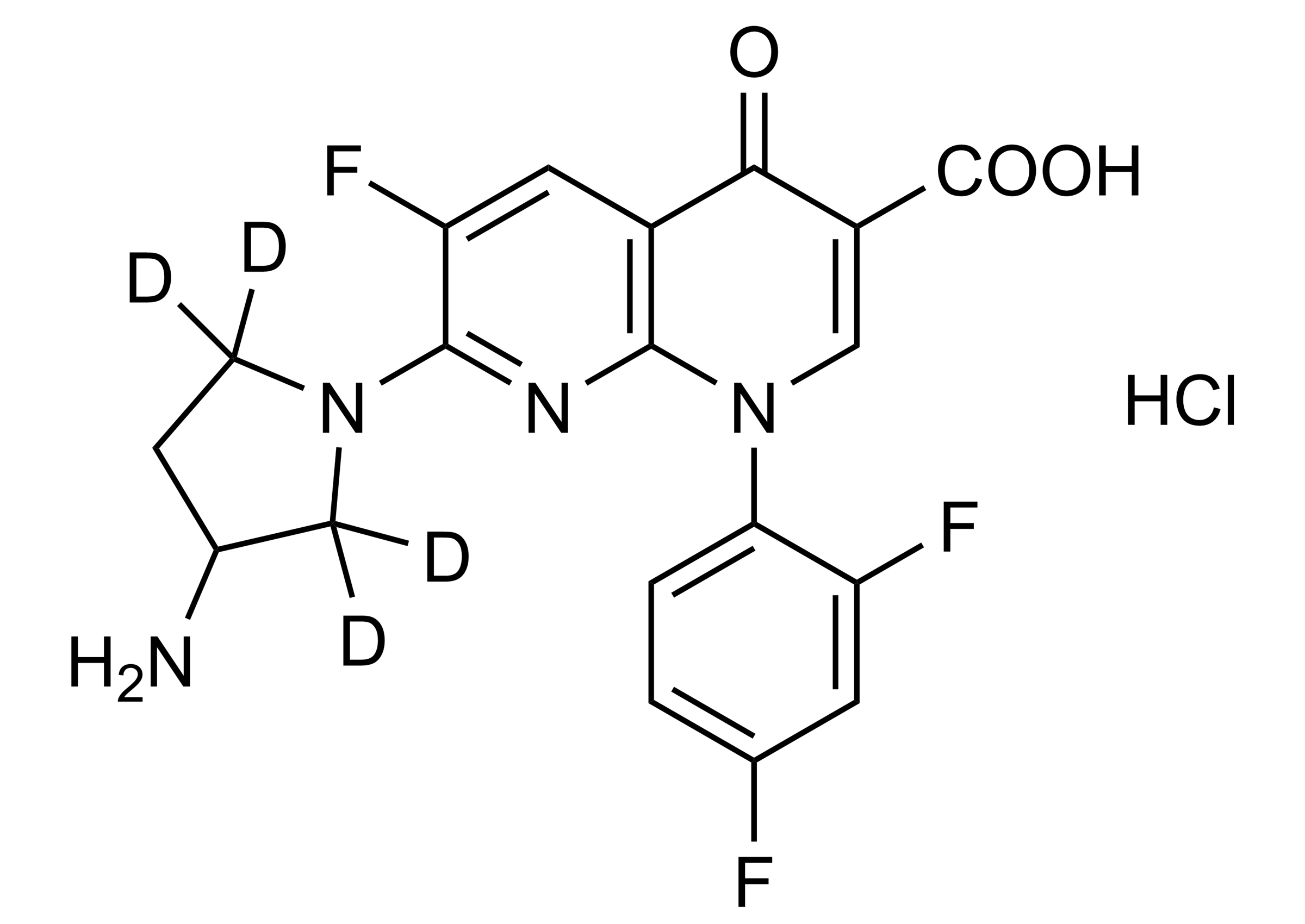 Tosufloxacin-D4 hydrochloride Reference Standard Structure Molecular structure of Tosufloxacin-D4 hydrochloride reference standard for LC-MS/MS and GC-MS
