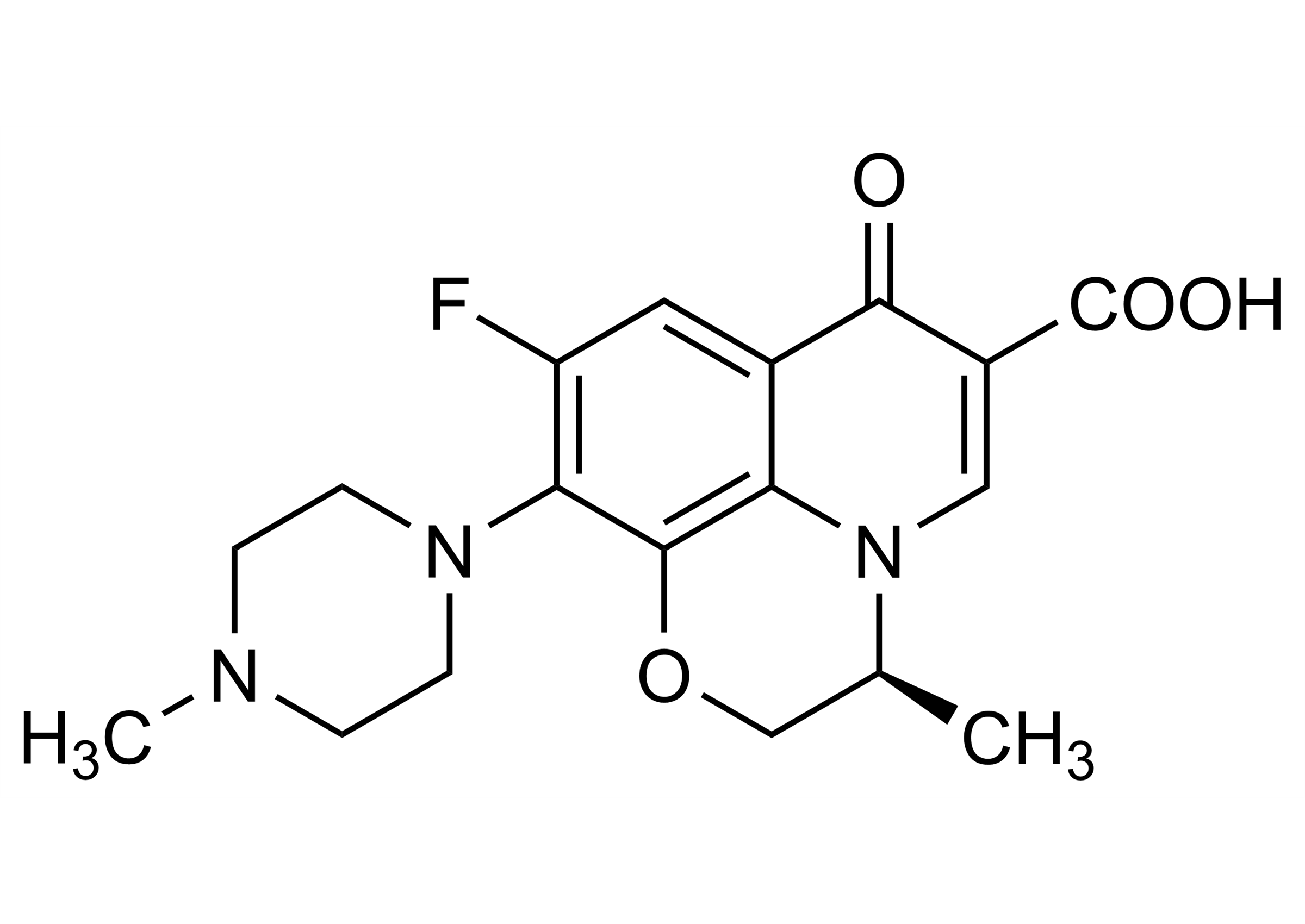 Levofloxacin Reference Standard Molecular Structure (CAS 100986-85-4) Molecular structure of Levofloxacin reference standard for LC-MS/MS and GC-MS (CAS 100986-85-4)