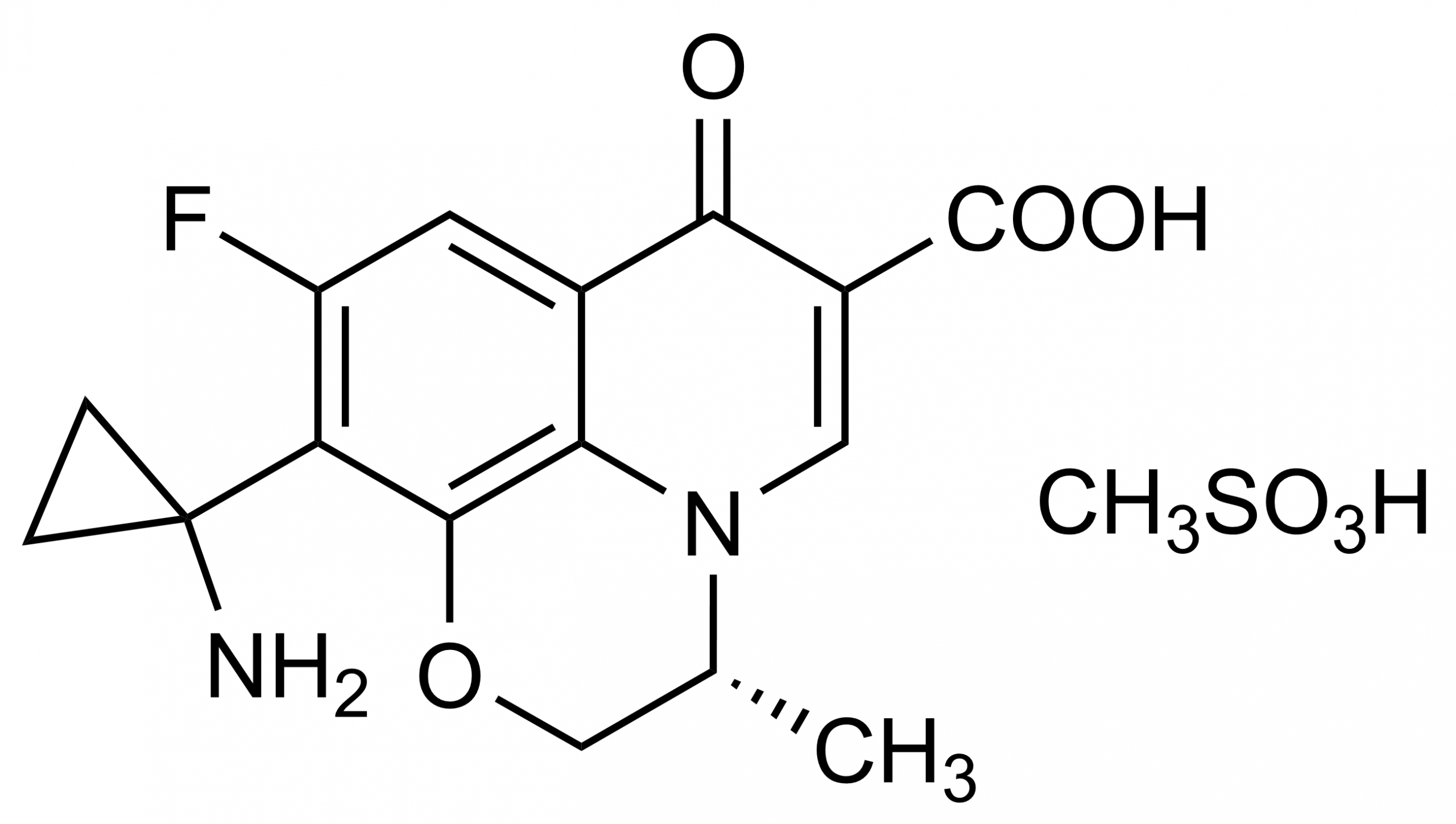Molecular structure of Pazufloxacin methanesulfonate reference standard (CAS 163680-77-1) for LC-MS/MS and GC-MS calibration