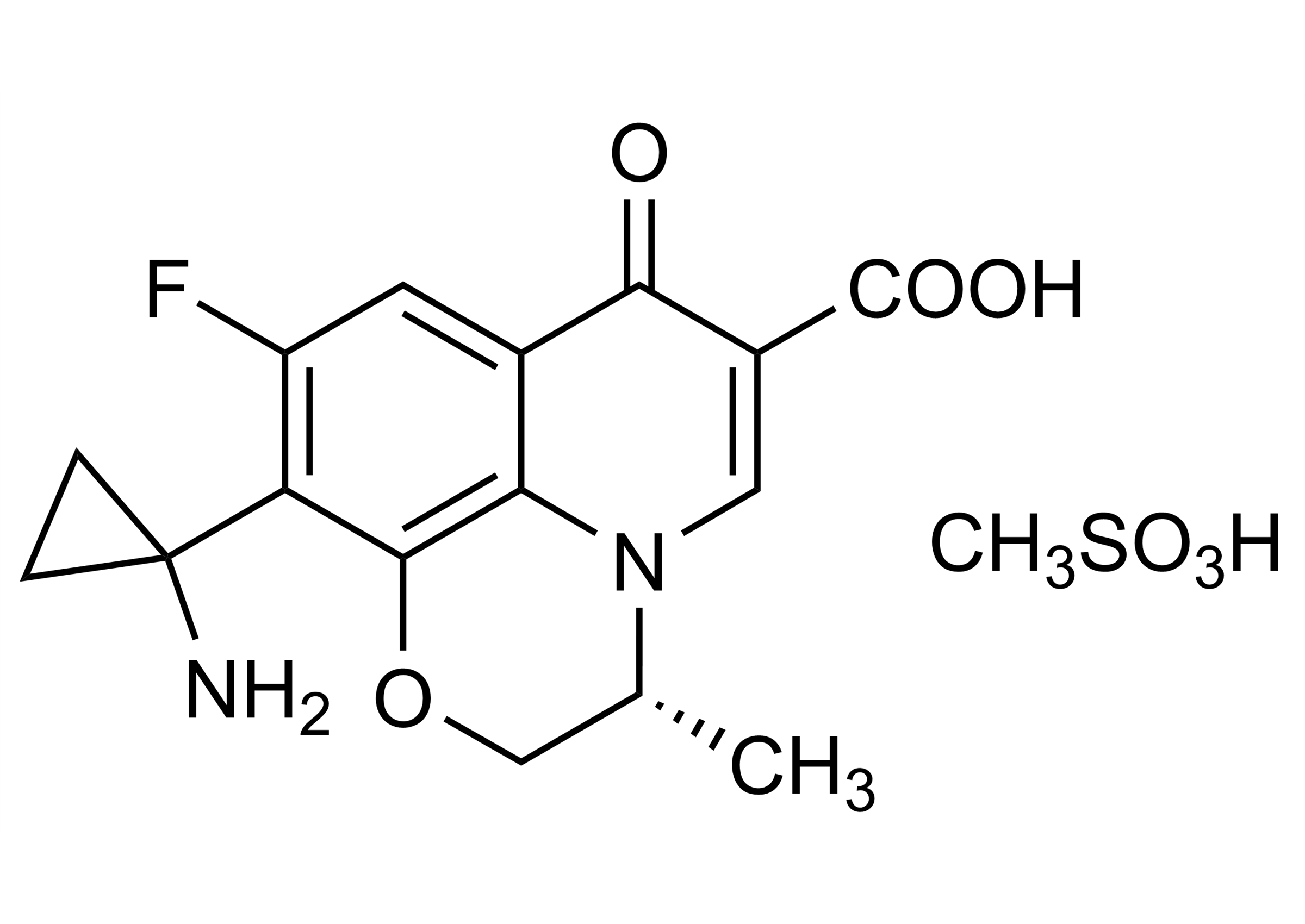 Pazufloxacin methanesulfonate reference standard structure (CAS 163680-77-1) Molecular structure of Pazufloxacin methanesulfonate reference standard (CAS 163680-77-1) for LC-MS/MS and GC-MS calibration