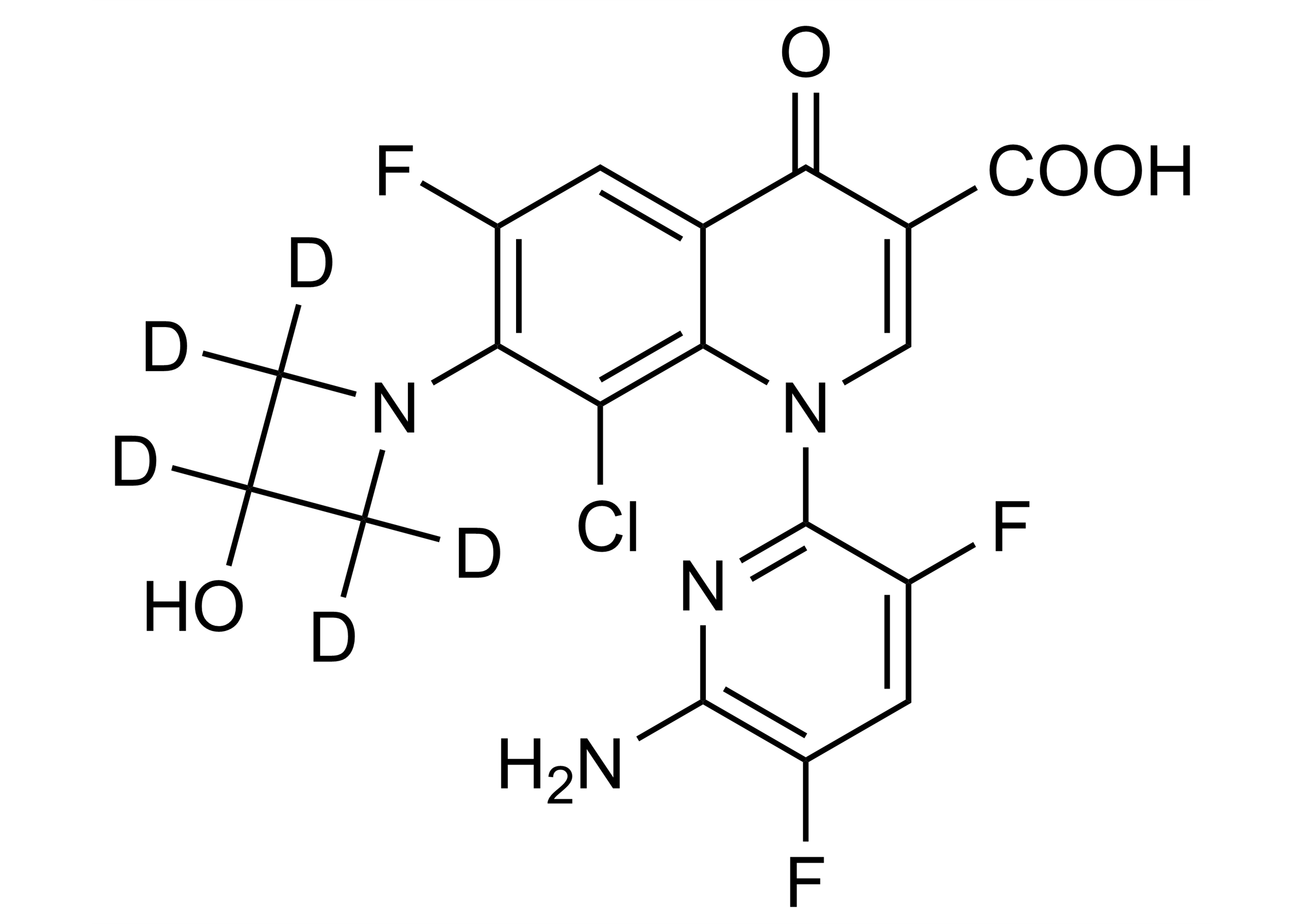 Delafloxacin-D5 Reference Standard Molecular Structure Delafloxacin-D5 molecular structure reference standard for LC-MS/MS and GC-MS