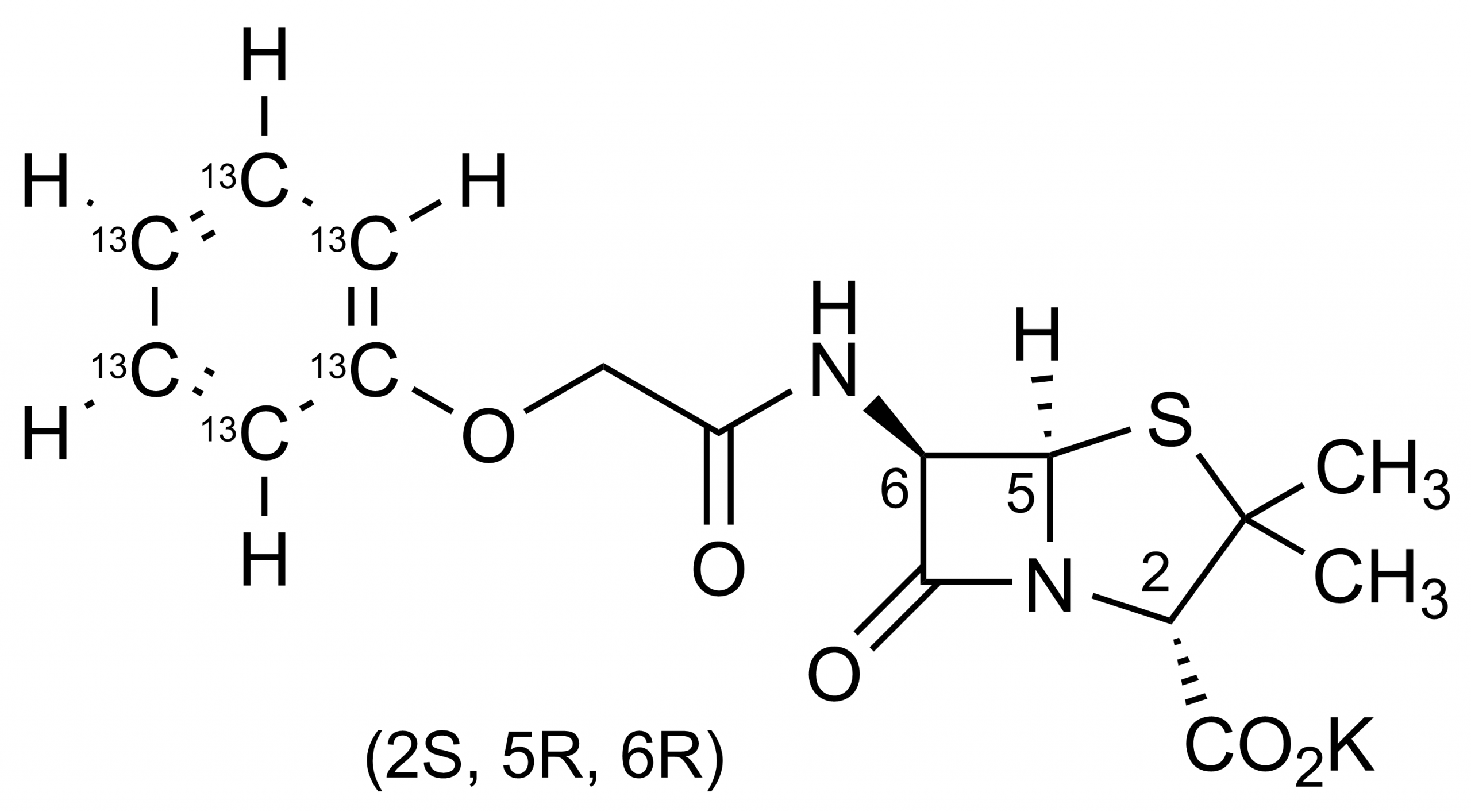 Phenoxymethylpenicillin-13C6 Potassium Salt Penicillin V 13C6 - Reference Standard Structure Molecular structure of Phenoxymethylpenicillin-13C6 potassium salt Penicillin V 13C6 reference standard for LC-MS/MS and GC-MS quantification