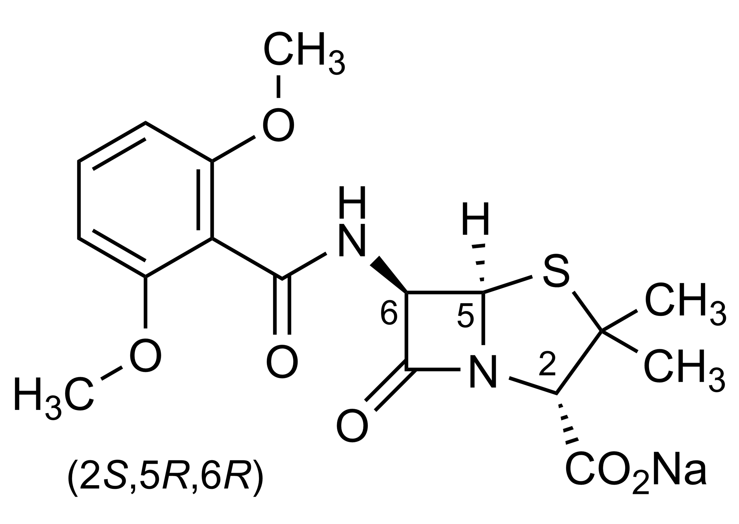 Methicillin sodium salt reference standard molecular structure Molecular structure of methicillin sodium salt reference standard for LC-MS/MS and GC-MS