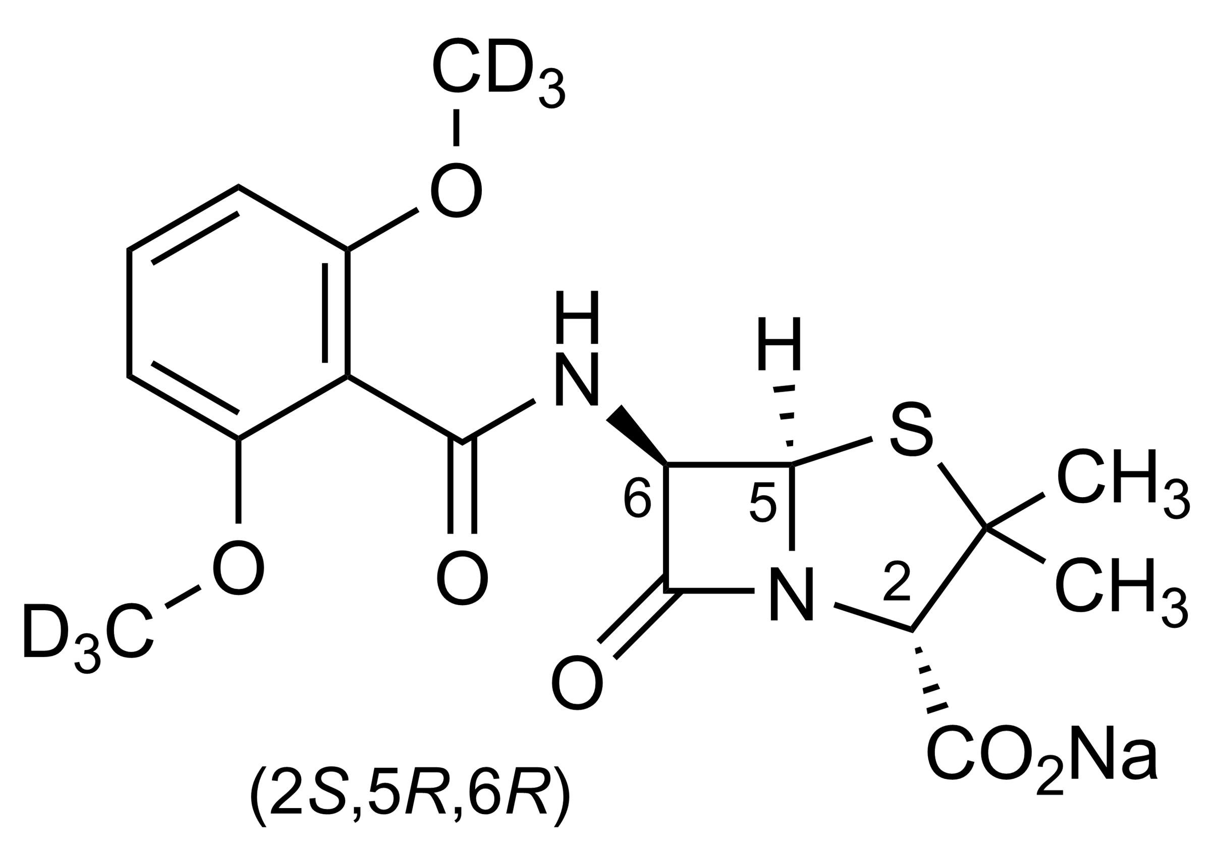 Methicillin D6 sodium salt Reference Standard Structure Methicillin D6 sodium salt molecular structure reference standard for LC-MS/MS and GC-MS