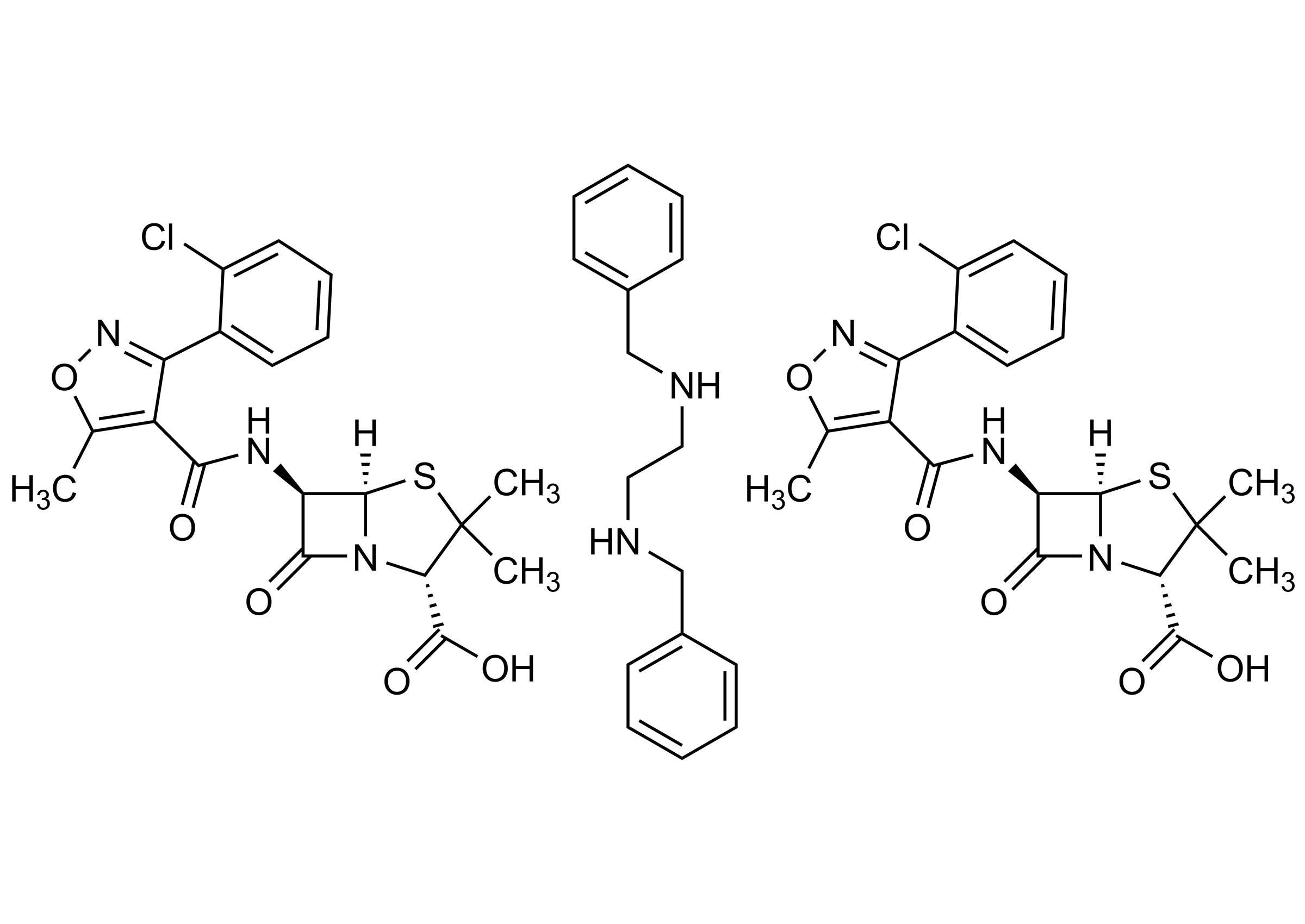 Cloxacillin benzathine Reference Standard Structure Image Cloxacillin benzathine reference standard molecular structure for LC-MS/MS and GC-MS calibration (CAS 23736-58-5)