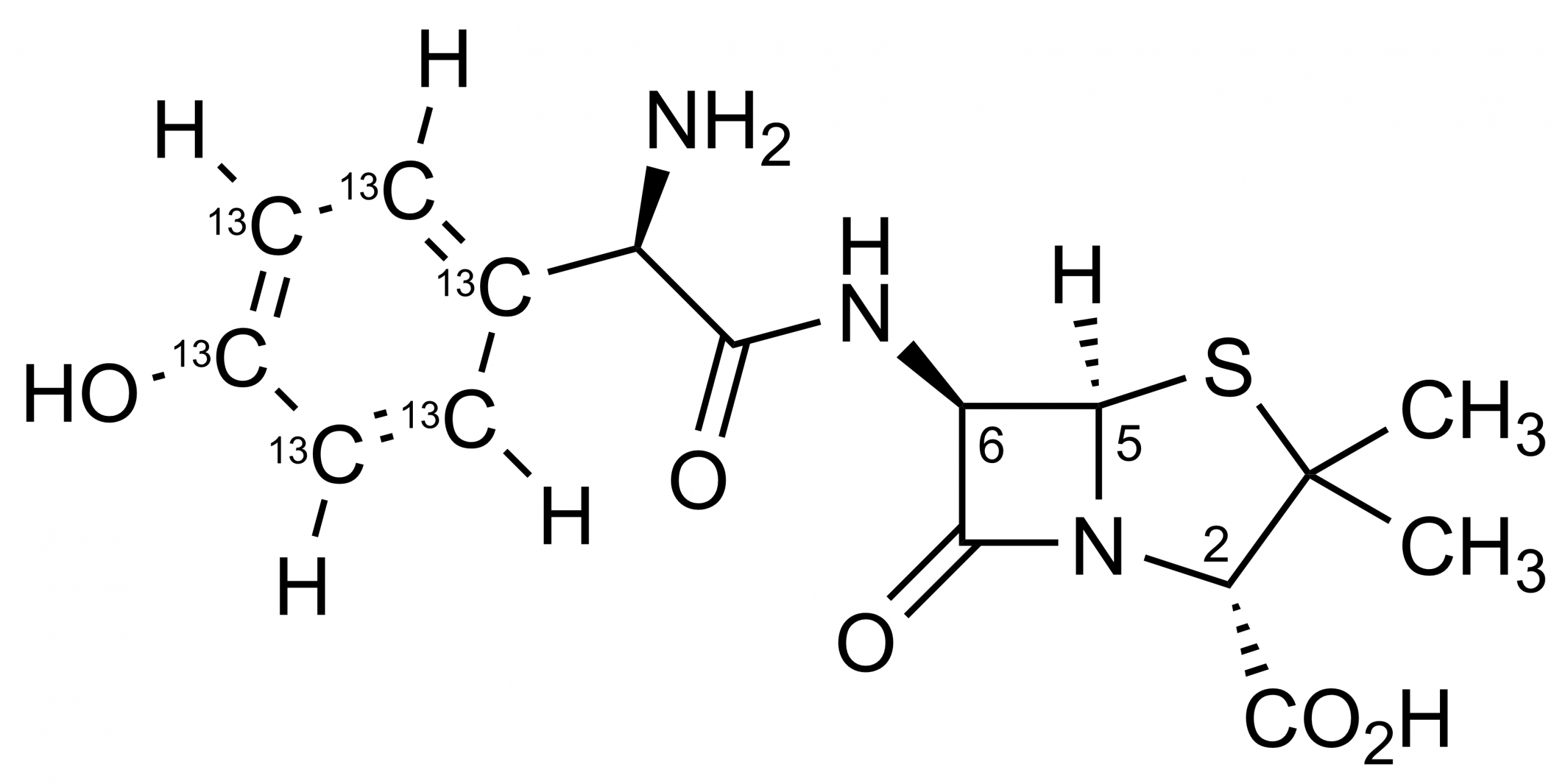 Amoxicillin-13C6 Reference Standard Molecular Structure Amoxicillin-13C6 reference standard molecular structure for LC-MS/MS and GC-MS calibration by WITEGA Laboratorien Berlin-Adlershof GmbH