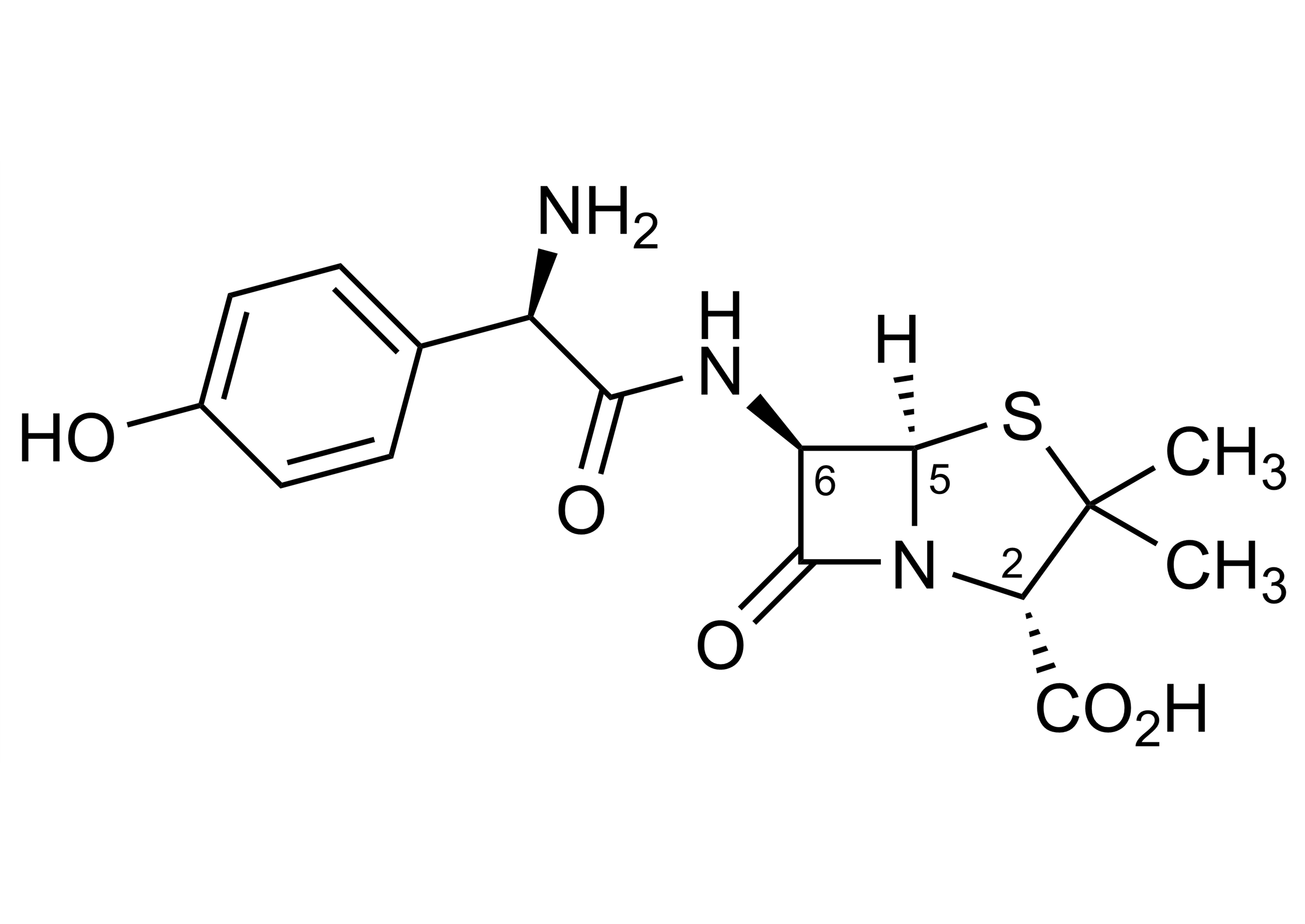 Amoxicillin Reference Standard - Molecular Structure Amoxicillin reference standard chemical structure for LC-MS/MS and GC-MS quantification