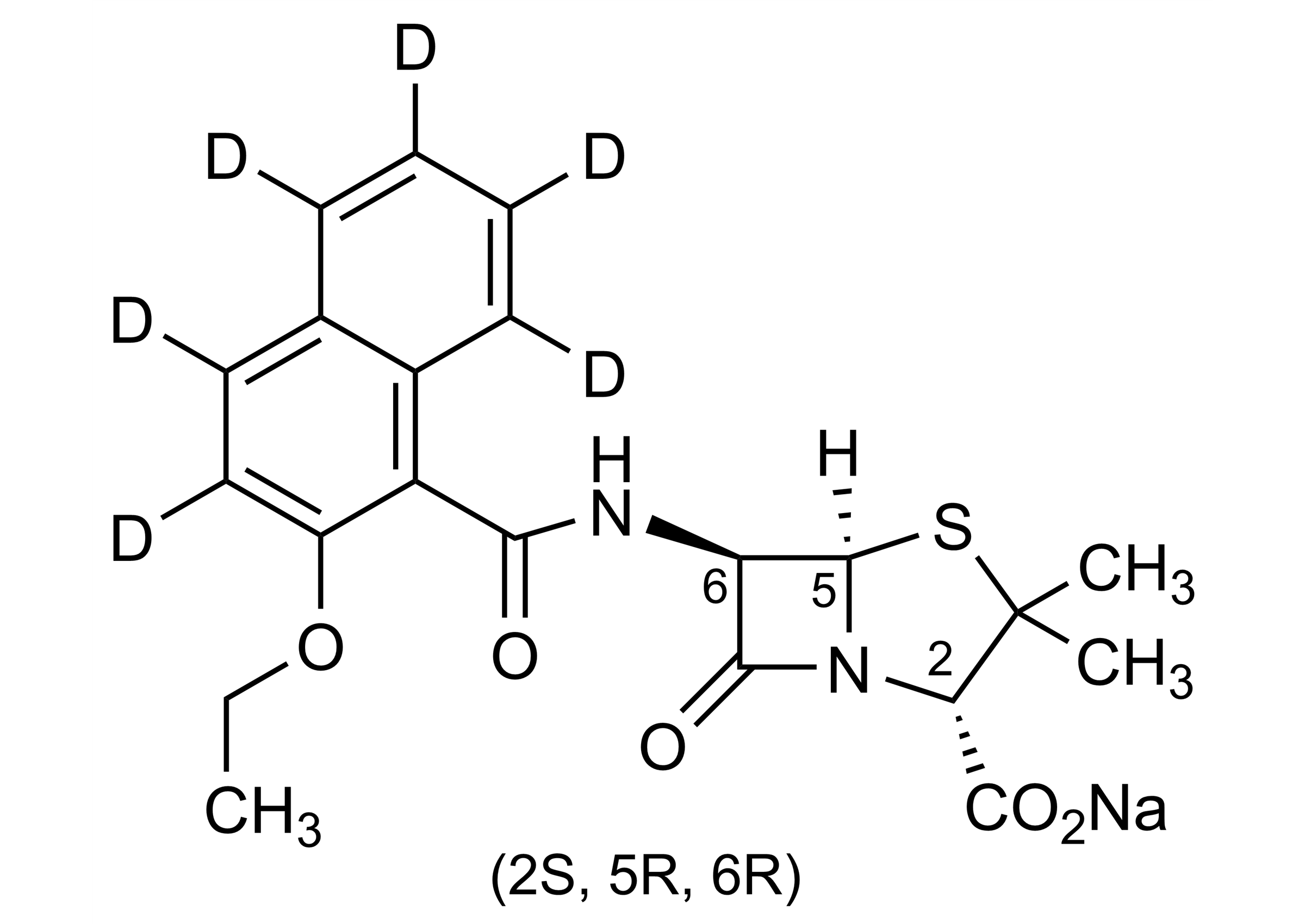 Nafcillin-D6 Sodium Salt Reference Standard Structure Nafcillin-D6 sodium salt reference standard molecular structure for LC-MS/MS and GC-MS quantification