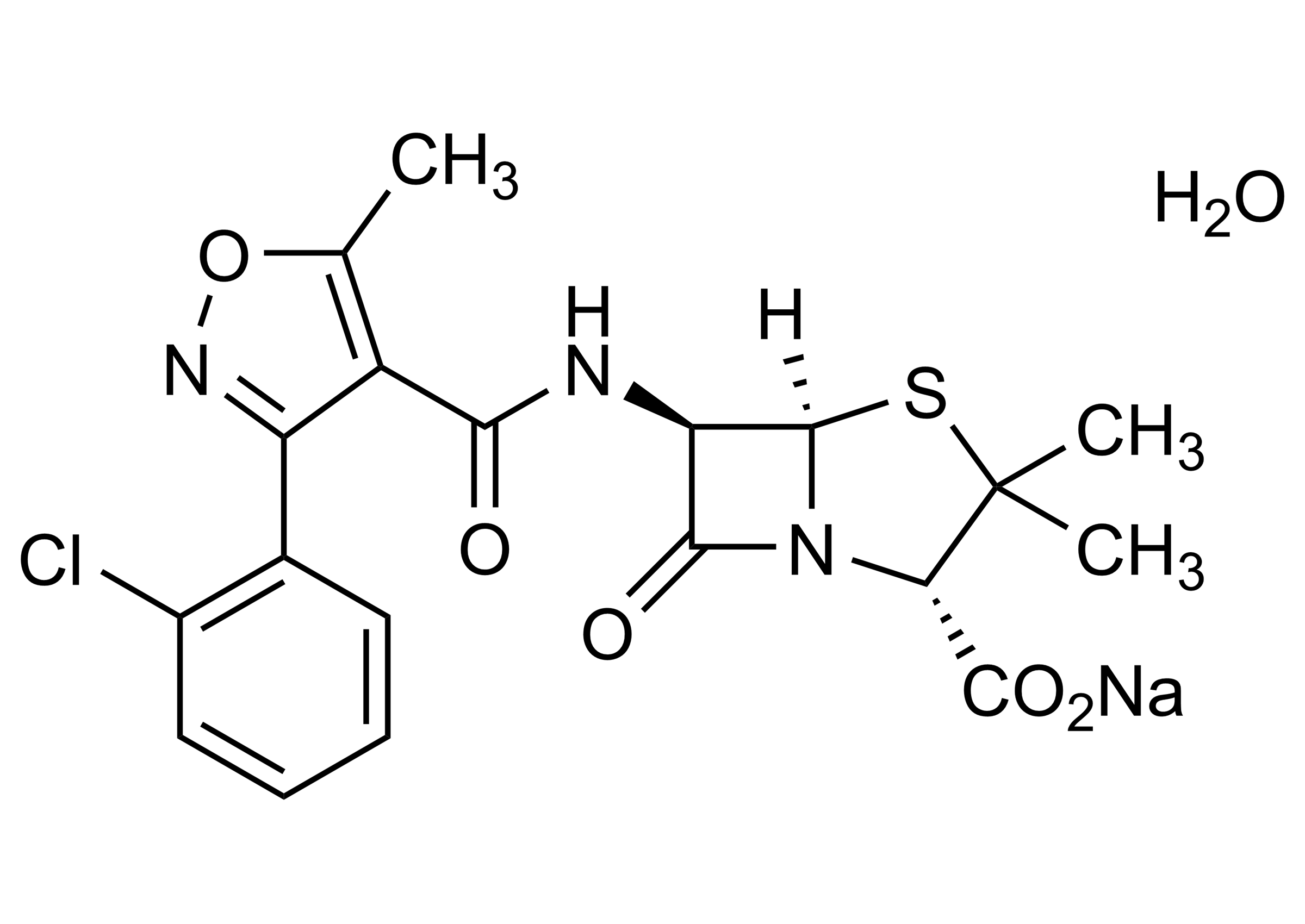 Cloxacillin sodium salt monohydrate Reference Standard Structure Molecular structure of Cloxacillin sodium salt monohydrate reference standard (CAS 7081-44-9)