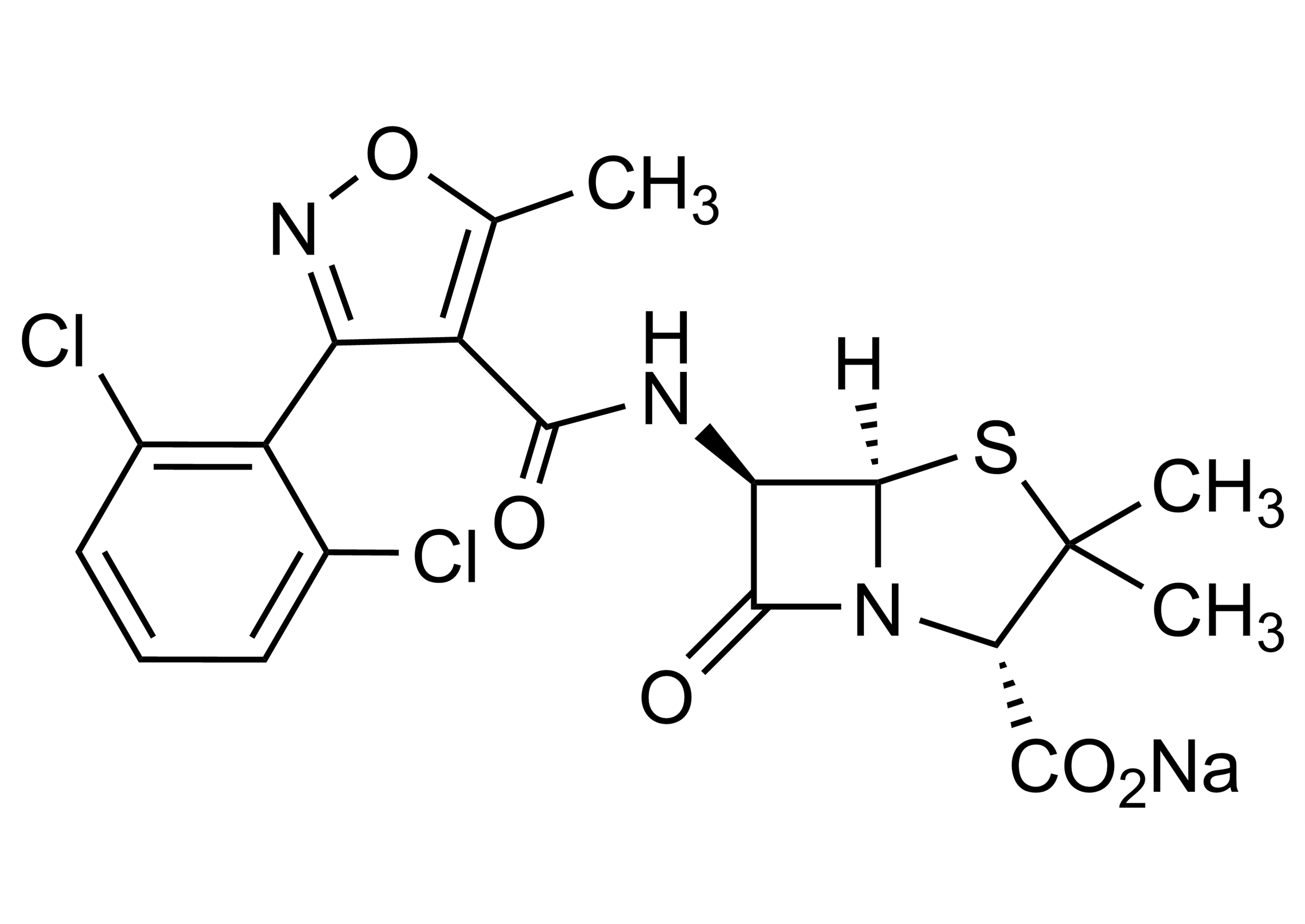 Dicloxacillin sodium salt Reference Standard Molecular Structure Dicloxacillin sodium salt reference standard molecular structure for LC-MS/MS and GC-MS analysis