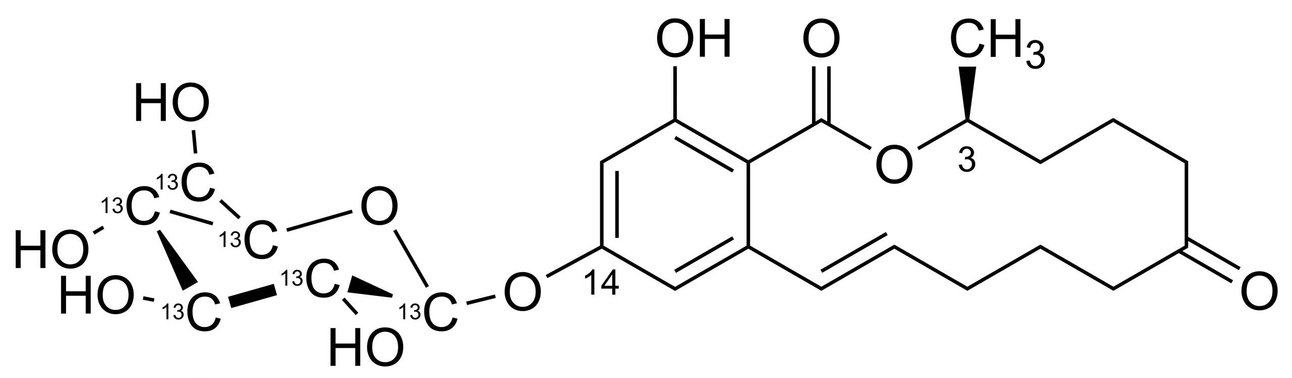 Zearalenone-14-O-beta-glucoside-13C6 Molecular Structure - Reference Standard Zearalenone-14-O-beta-glucoside-13C6 molecular structure reference standard for LC-MS/MS and GC-MS