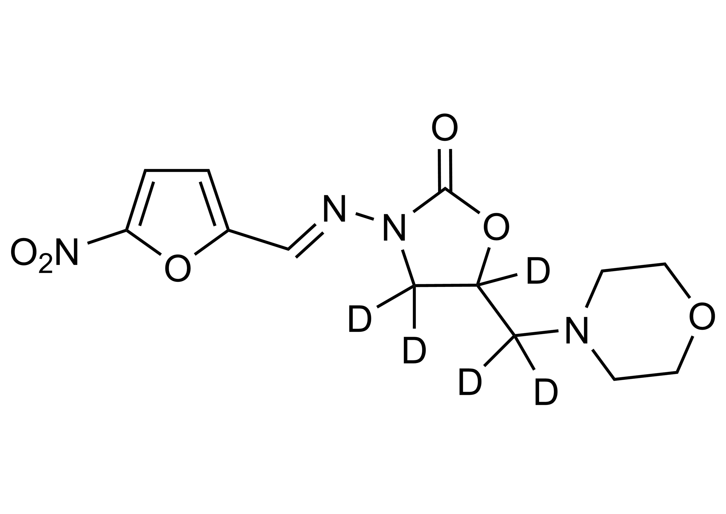 Furaltadone D5 reference standard molecular structure - WITEGA Laboratorien Berlin-Adlershof GmbH Furaltadone D5 molecular structure reference standard for LC-MS/MS calibration - WITEGA Laboratorien Berlin-Adlershof GmbH