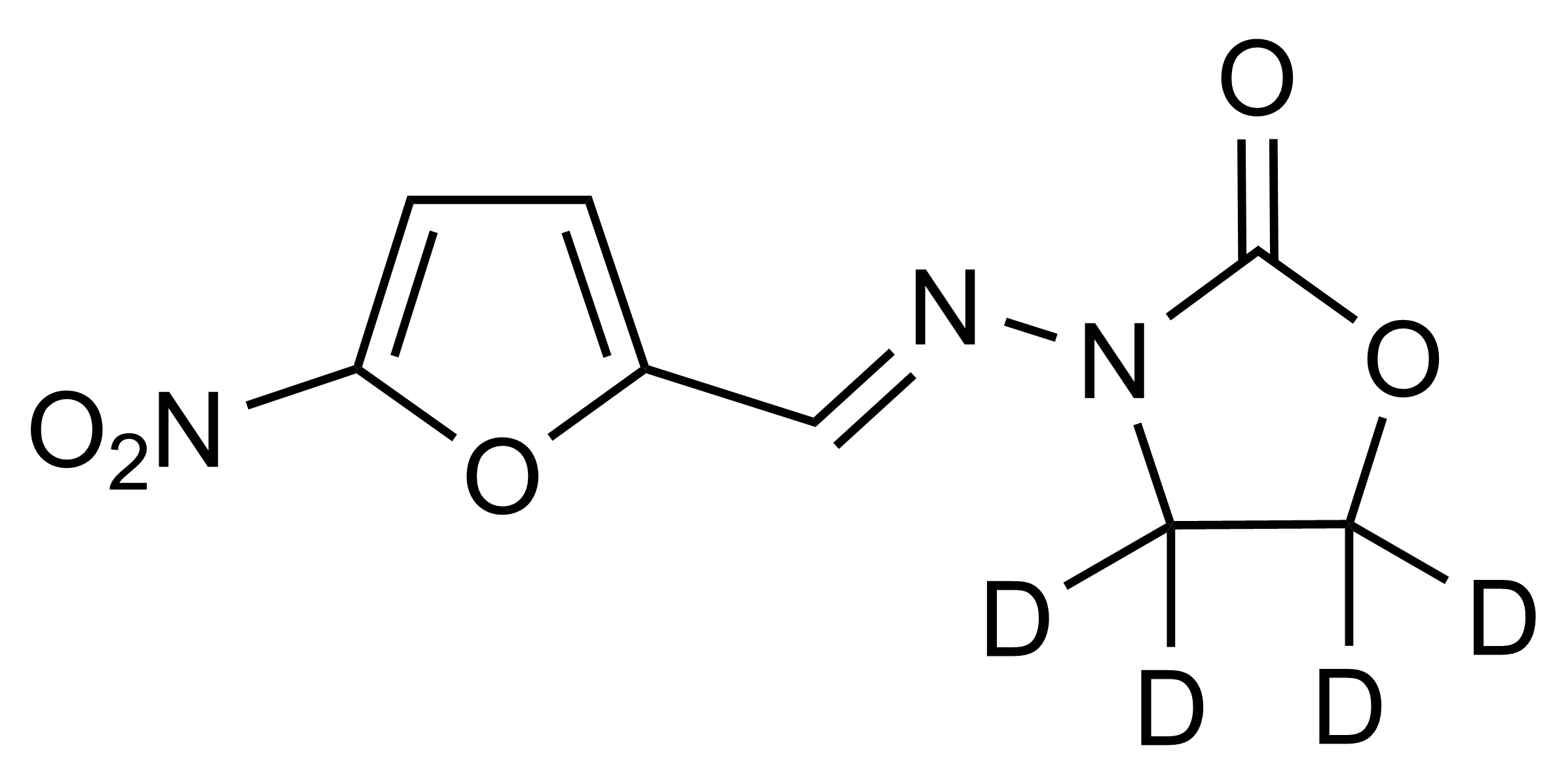 Furazolidone-D4 reference standard structure - WITEGA Laboratorien Berlin-Adlershof GmbH Furazolidone-D4 reference standard molecular structure for LC-MS/MS calibration and residue analysis by WITEGA Laboratorien Berlin-Adlershof GmbH