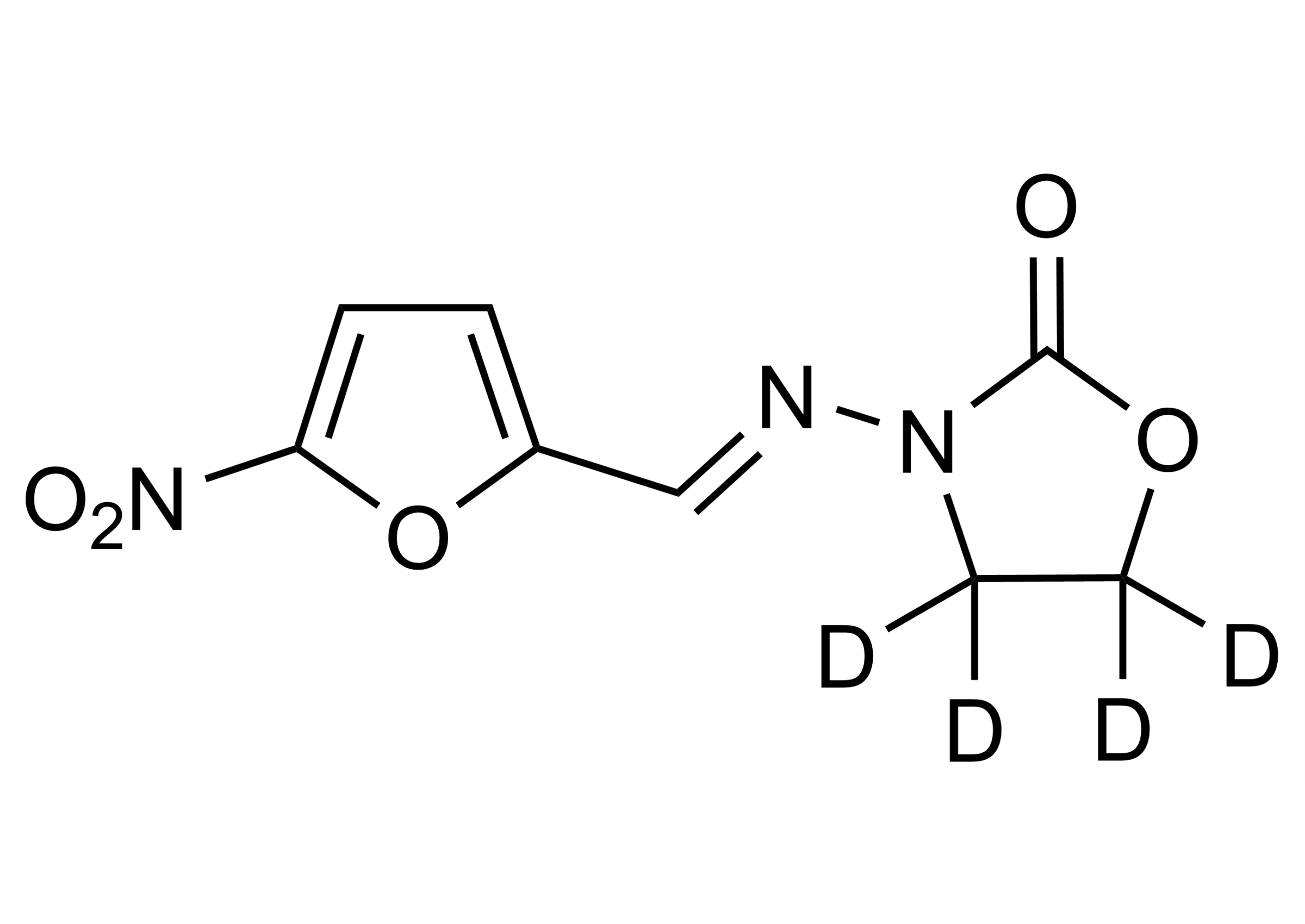 Furazolidone-D4 reference standard structure - WITEGA Laboratorien Berlin-Adlershof GmbH Furazolidone-D4 reference standard molecular structure for LC-MS/MS calibration and residue analysis by WITEGA Laboratorien Berlin-Adlershof GmbH