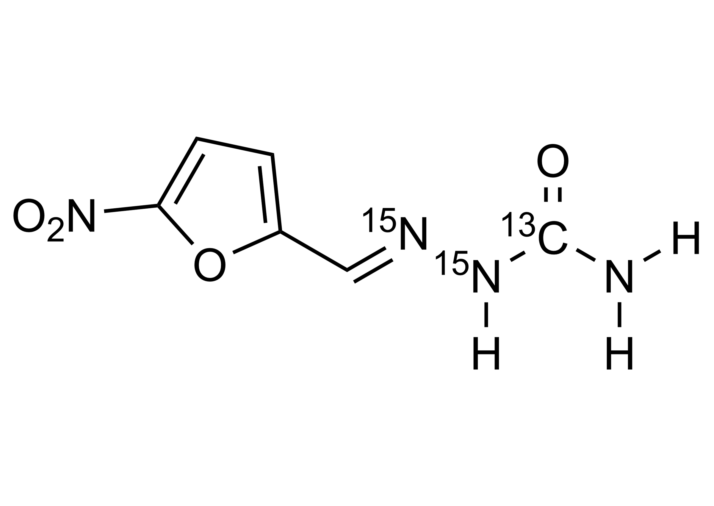 Nitrofurazone-13C,15N2 Reference Standard Structure Molecular structure of Nitrofurazone-13C,15N2 reference standard for LC-MS/MS and GC-MS