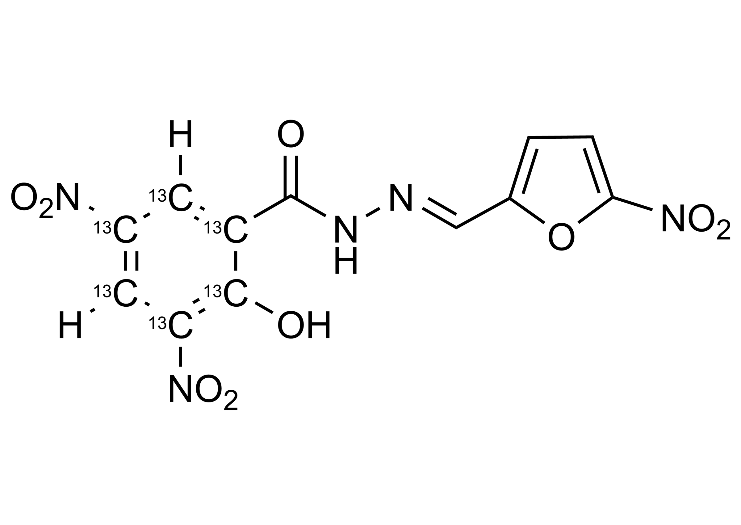 Nifursol 13C6 reference standard molecular structure for LC-MS/MS and GC-MS quantification by WITEGA Laboratorien Berlin-Adlershof GmbH