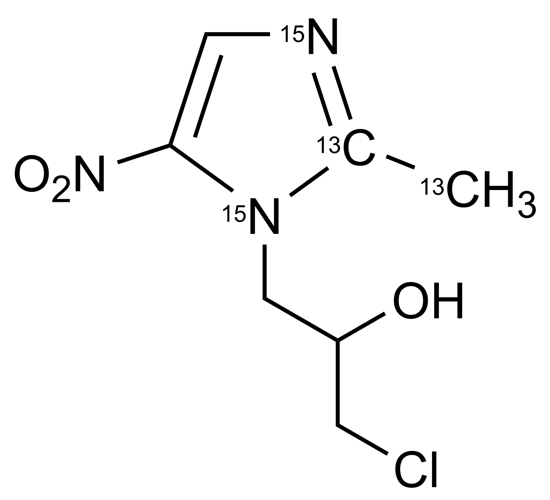 Ornidazole-13C2,15N2 Reference Standard Molecular Structure Ornidazole-13C2,15N2 molecular structure reference standard for LC-MS/MS and GC-MS
