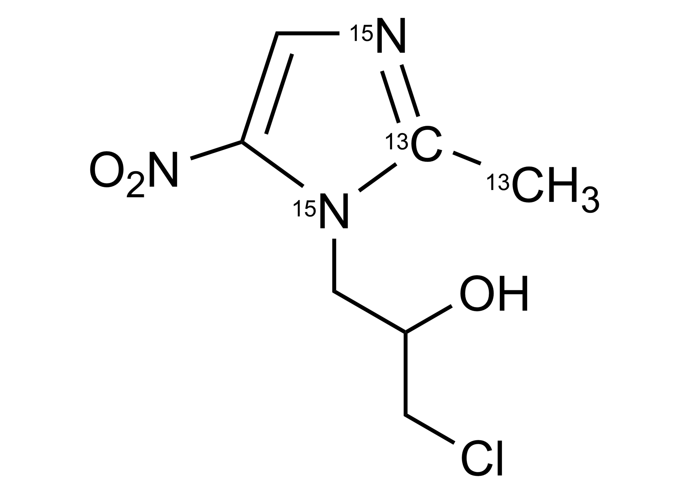 Ornidazole-13C2,15N2 Reference Standard Molecular Structure Ornidazole-13C2,15N2 molecular structure reference standard for LC-MS/MS and GC-MS
