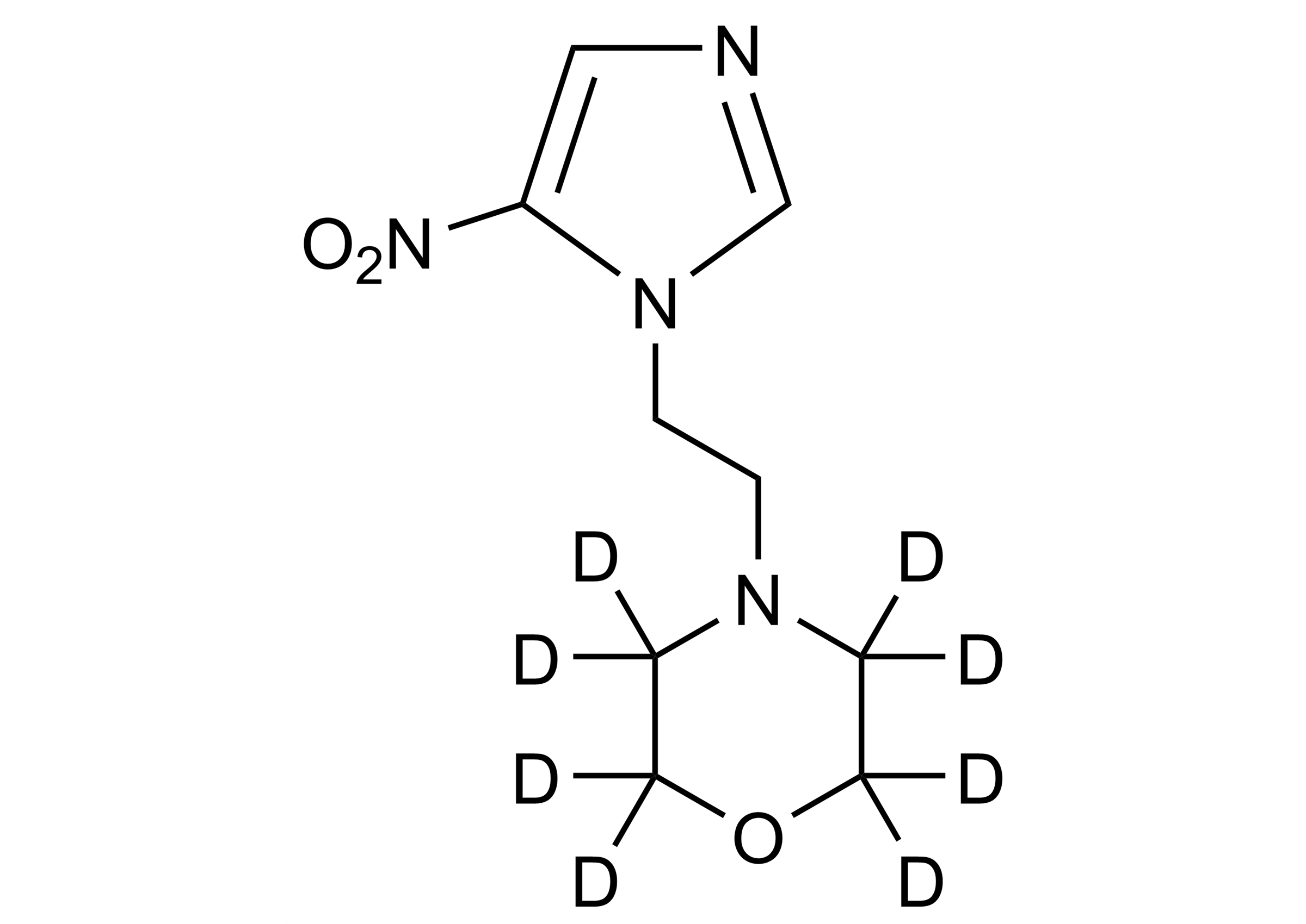 Nimorazole-D8 Molecular Structure Reference Standard Image Nimorazole-D8 reference standard molecular structure for LC-MS/MS and GC-MS calibration