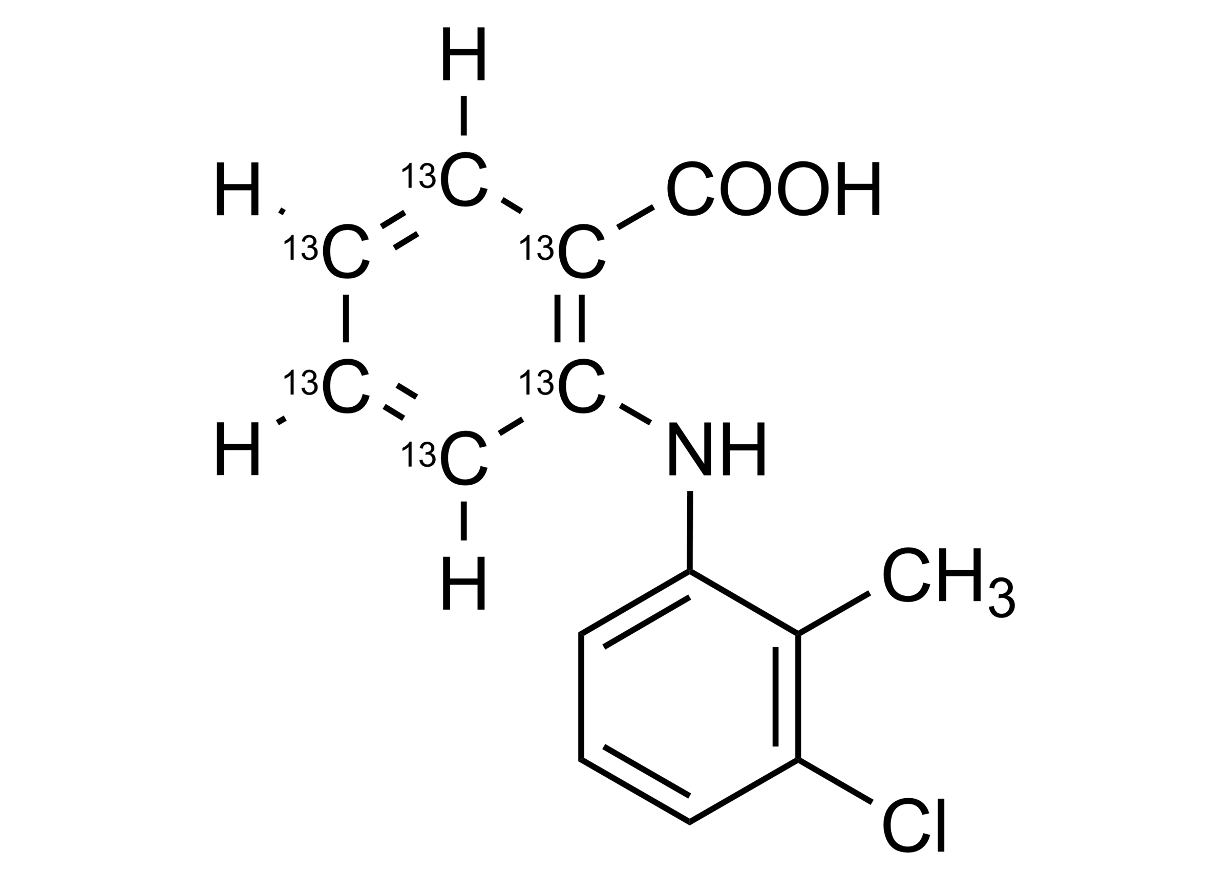 Tolfenamic acid 13C6 Reference Standard Structure Image Tolfenamic acid 13C6 reference standard structure for LC-MS/MS and GC-MS calibration