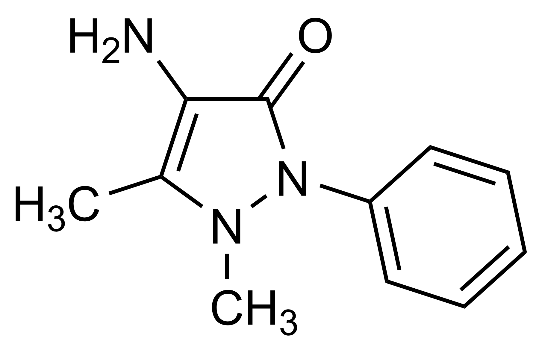 Molecular structure of 4-Aminoantipyrine Ampyrone reference standard for LC-MS/MS and GC-MS analysis