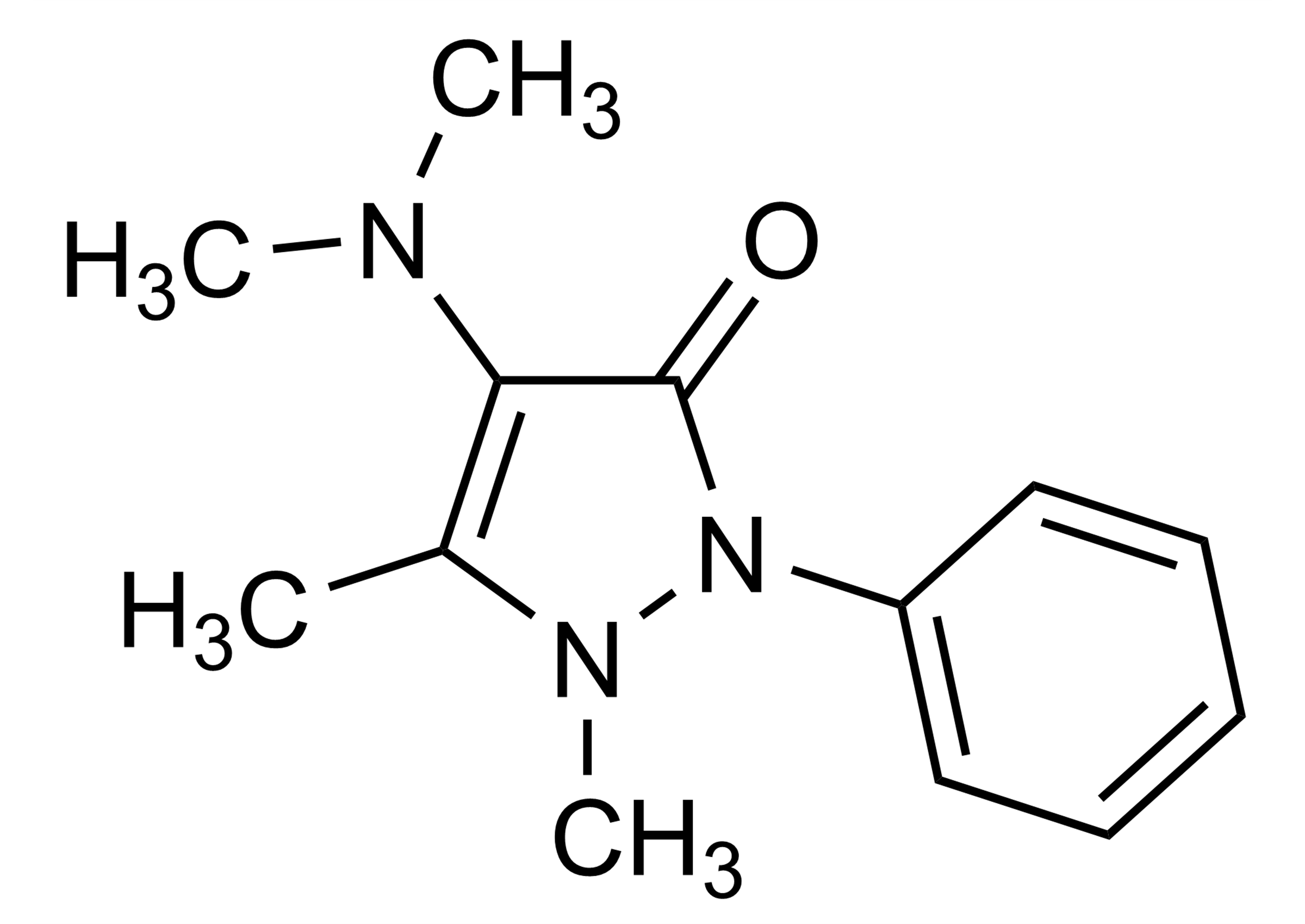 4-Dimethylaminoantipyrine Aminophenazone Reference Standard Molecular Structure Molecular structure of 4-Dimethylaminoantipyrine Aminophenazone reference standard for LC-MS/MS and GC-MS