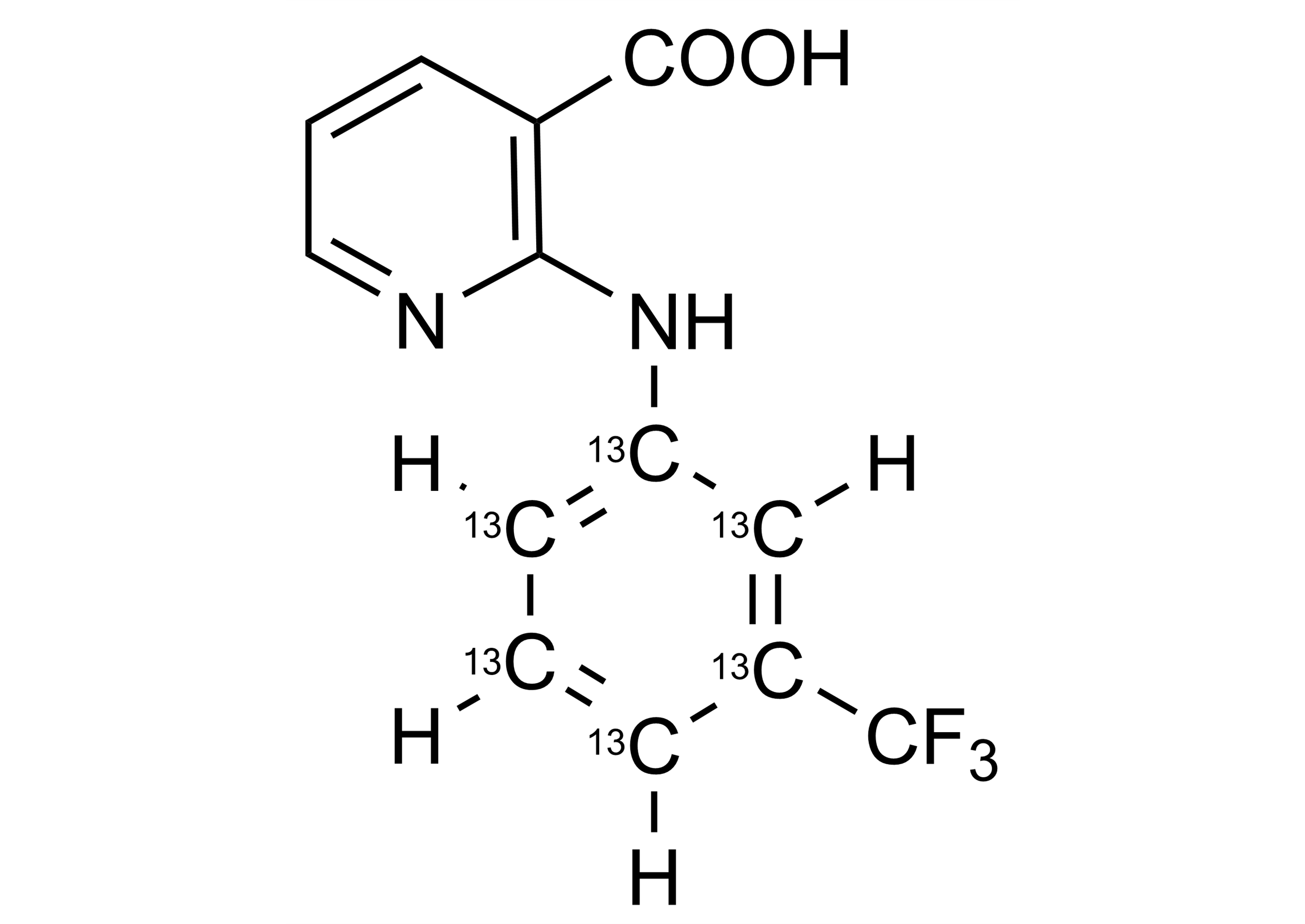 Niflumic acid-13C6 Reference Standard Molecular Structure Molecular structure of Niflumic acid-13C6 reference standard for LC-MS/MS and GC-MS (CAS 1325559-33-8)