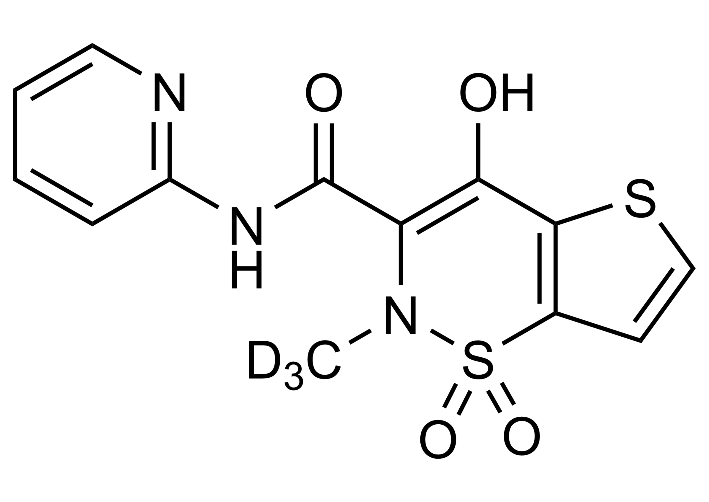 Tenoxicam D3 Reference Standard - Molecular Structure Tenoxicam D3 reference standard molecular structure for LC-MS/MS and GC-MS