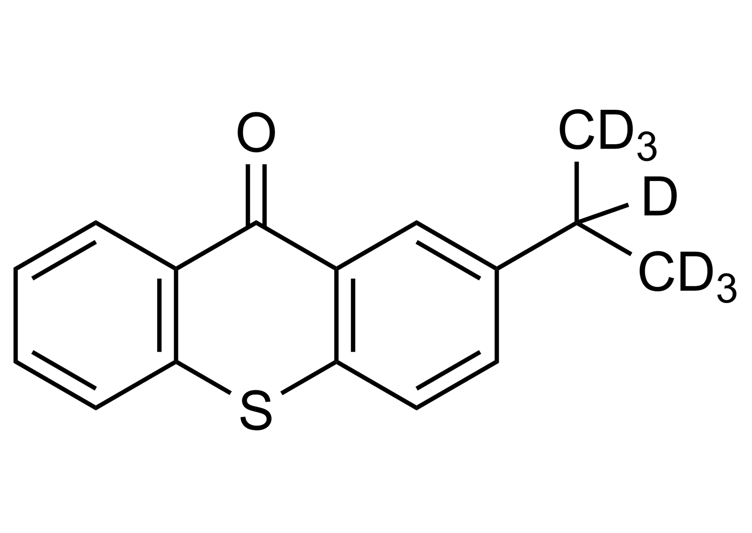 Molecular Structure of 2-Isopropyl-D7-thioxanthen-9-one Reference Standard Molecular structure of 2-Isopropyl-D7-thioxanthen-9-one deuterated reference standard for LC-MS/MS and GC-MS
