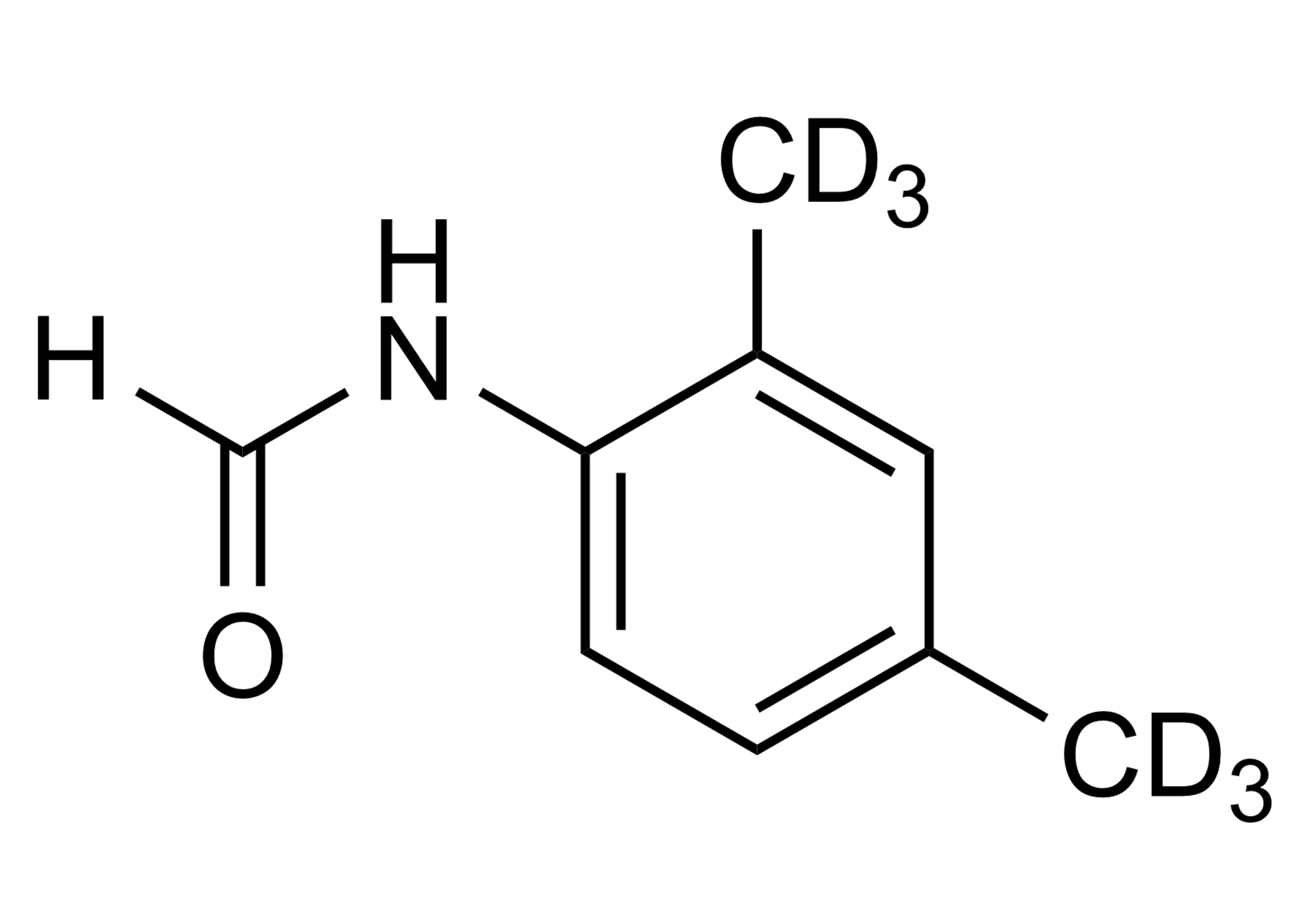 Molecular structure of 2,4 Formoxylidide D6 reference standard for LC-MS/MS and GC-MS calibration