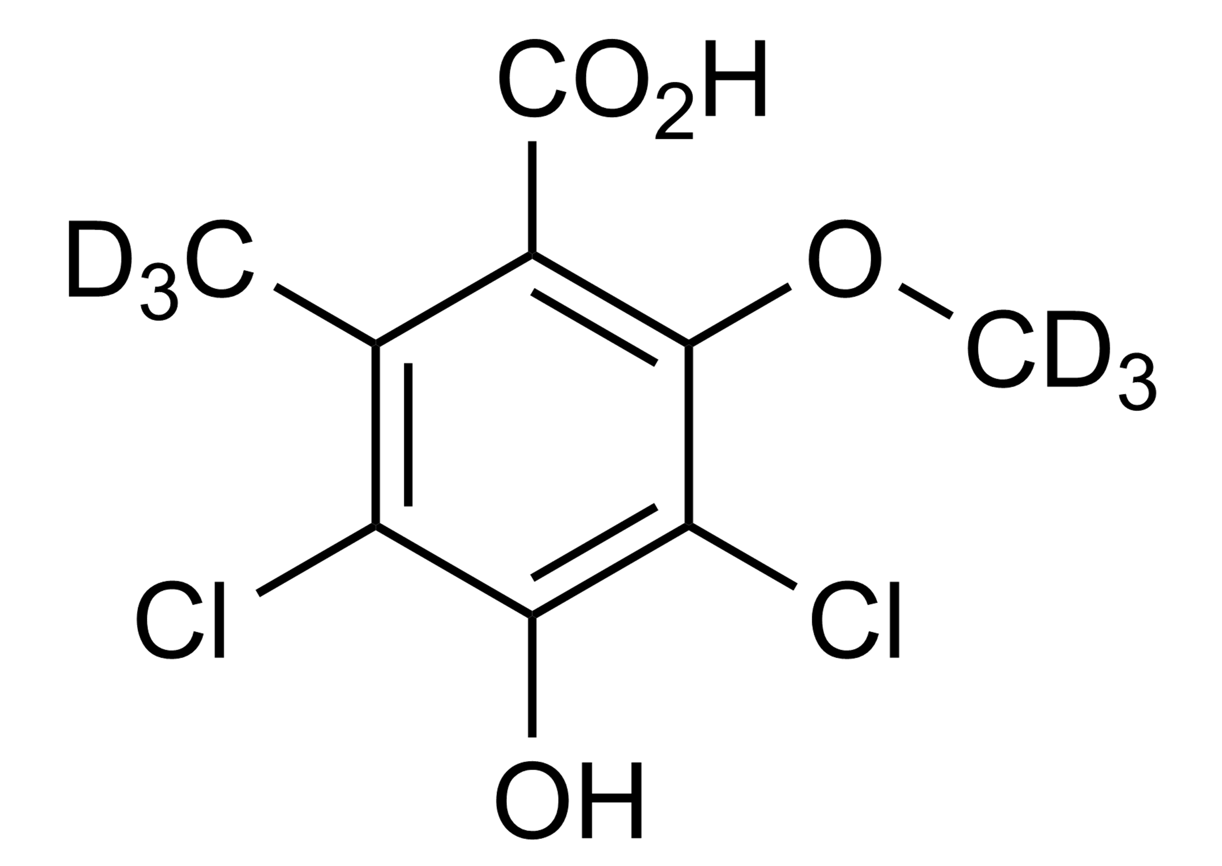 Molecular structure of Dichloroisoeverninic acid D6 reference standard for LC-MS/MS and GC-MS analysis