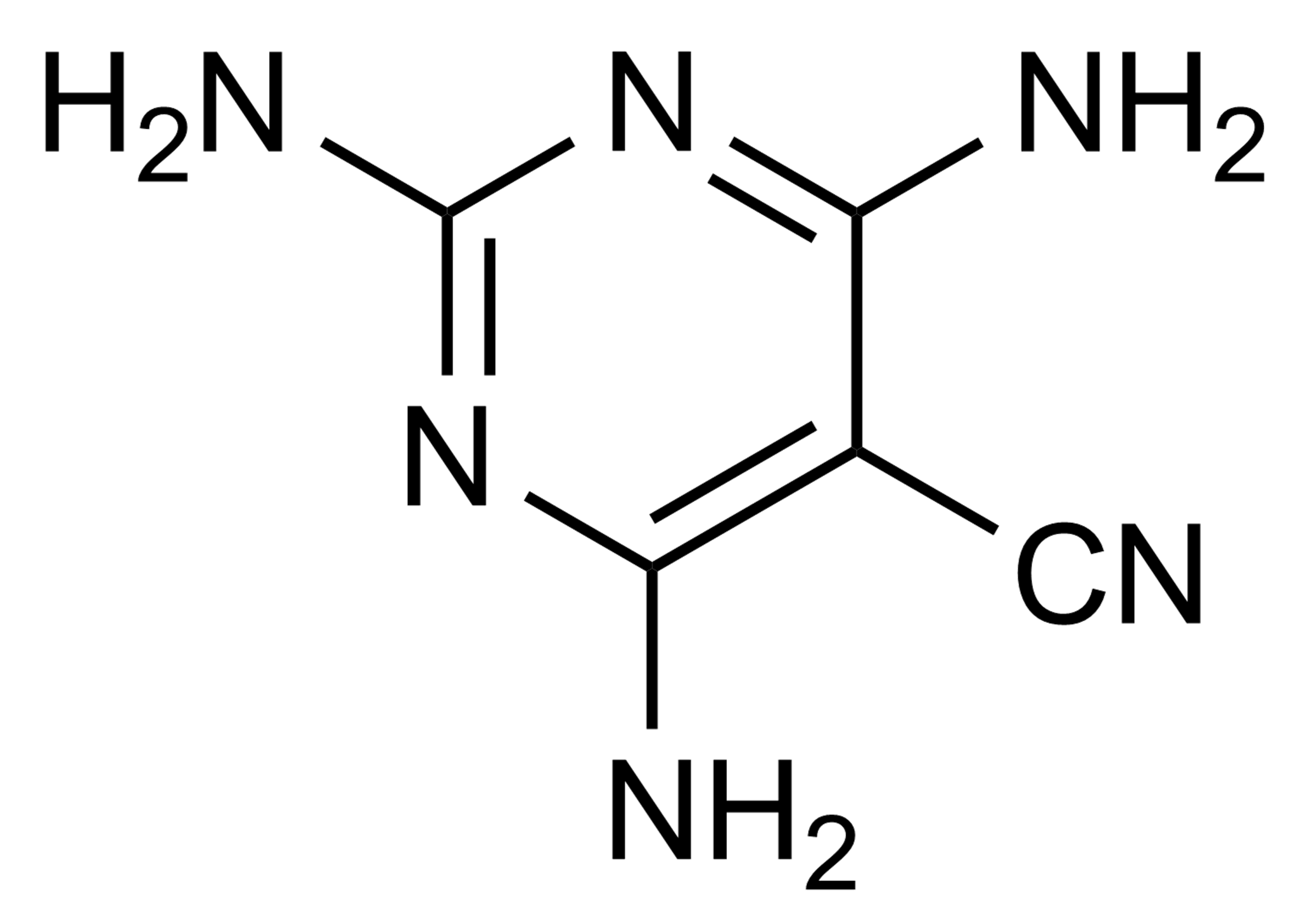 Molecular structure of 2,4,6-Triamino-5-pyrimidinecarbonitrile Descyclopropyl-dicyclanil reference standard